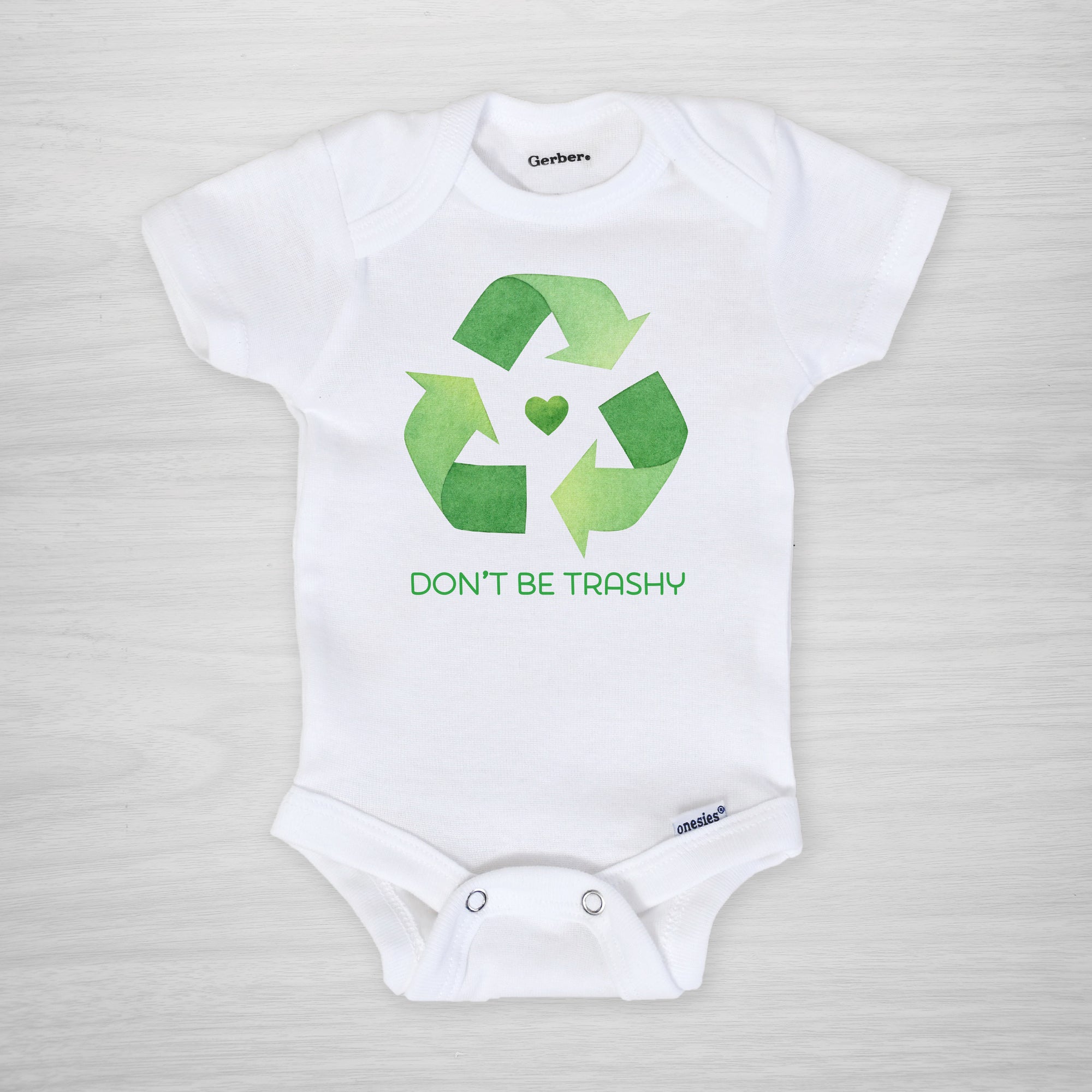 Earth Day Onesie "Don't be Trashy" Recycling Onesie, short sleeved