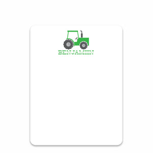 Tractor flat notecards stationery thank you cards, green tractor and yellow stripes, front view