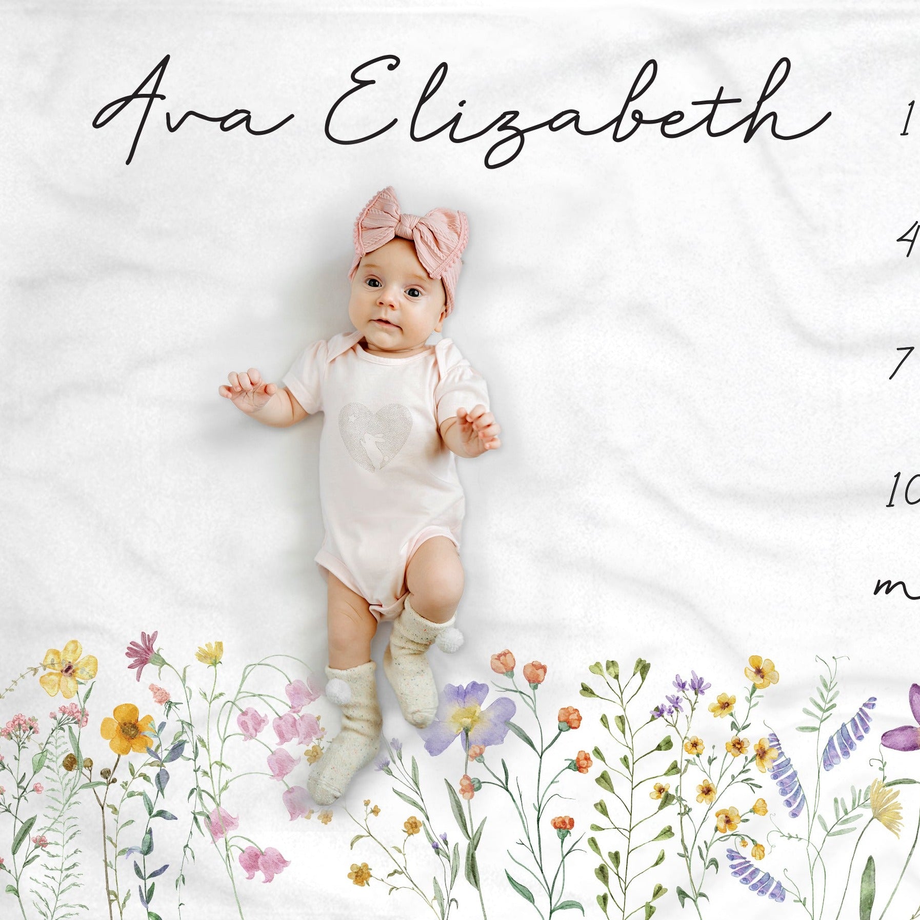 Wildflower Milestone Blanket for a baby girl, vintage style, bohemian floral, personalized, soft fleece
