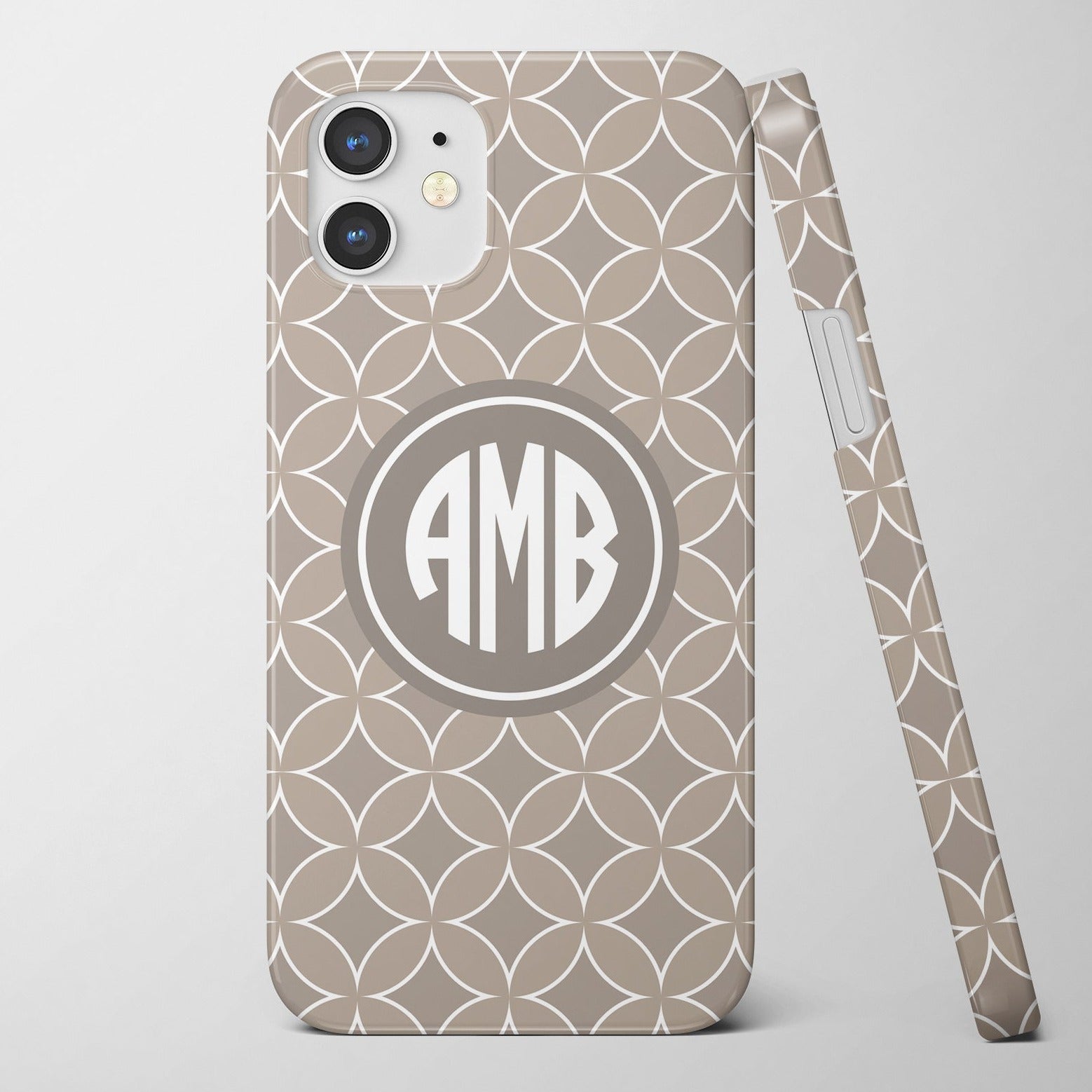 iPhone 15 case, neutral, modern circles, personalized with your monogram