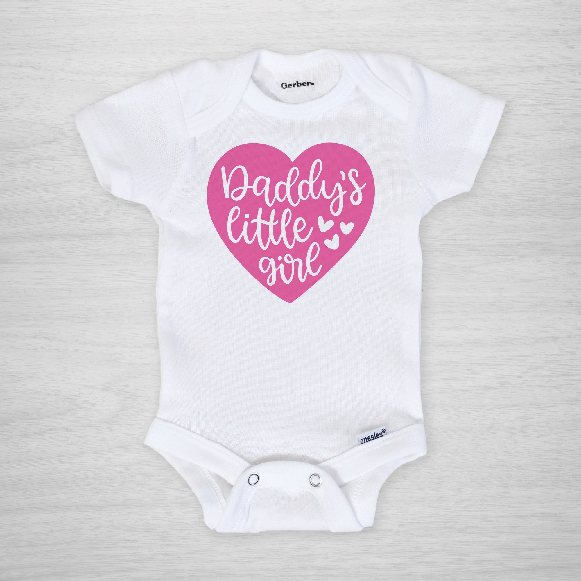 Daddy's Little Girl Onesie, with a hot pink heart, perfect for father's day or year- round, short sleeved