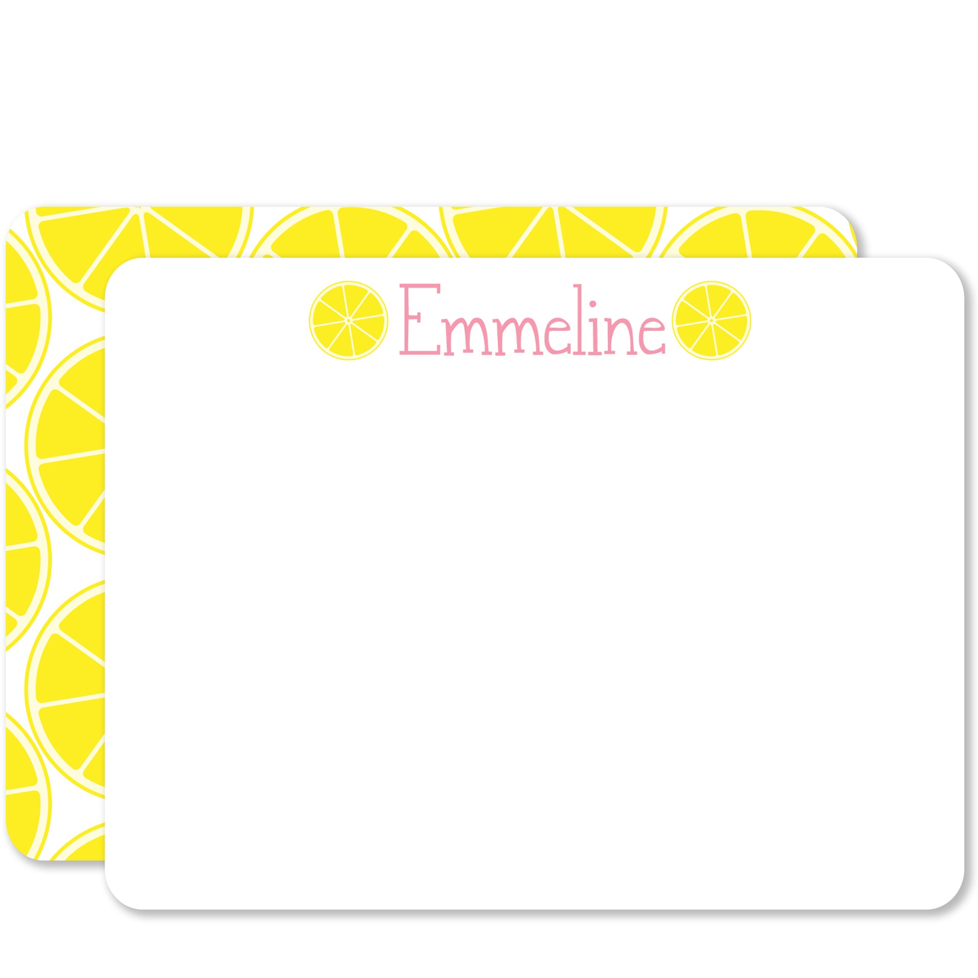 lemon thank you notecards stationery, yellow and pink