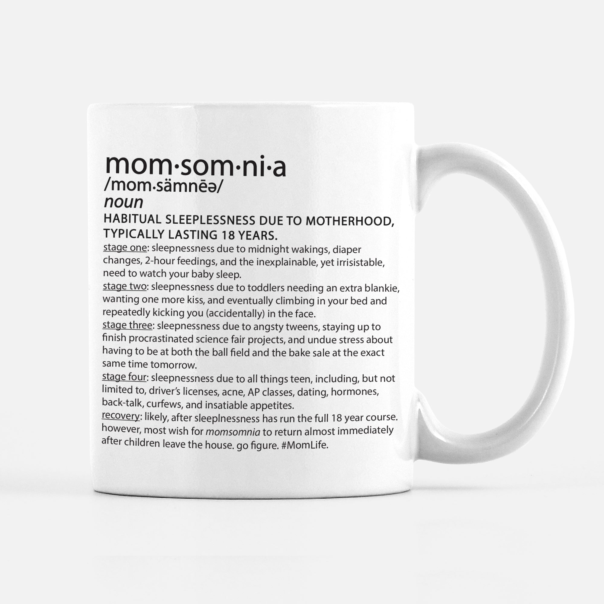 Momsomnia - Sleeplessness due to motherhood mug, PIPSY.COM
