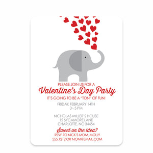 Valentine's Day Party Invitation, Elephant with Red Hearts, Printed on Heavy Cardstock, from Pipsy.com, front