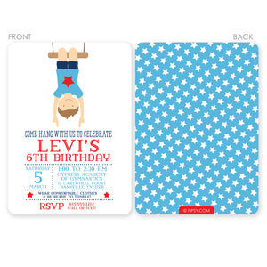 Our printed Gymnastics Birthday Invitations, Blue provide a custom touch for your special celebration. Printed on sturdy cardstock, these invites feature a classic gymnastics image perfect for creating memorable moments that will last a lifetime.