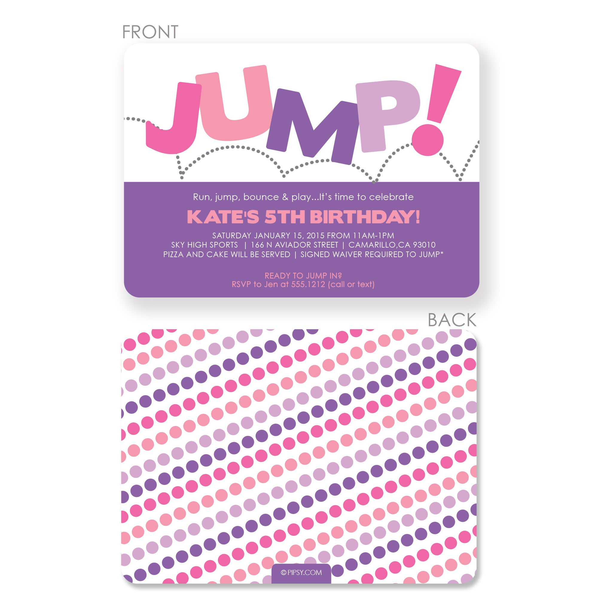 Jump Birthday Invitation, Printed on Premium heavyweight cardstock, perfect for a bouncy house or trampoline park | Pipsy.com