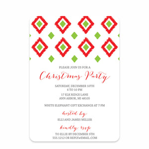 Christmas Open House Party Invitation, Ikat Design, Printed on heavyweight cardstock, from Pipsy.com, front