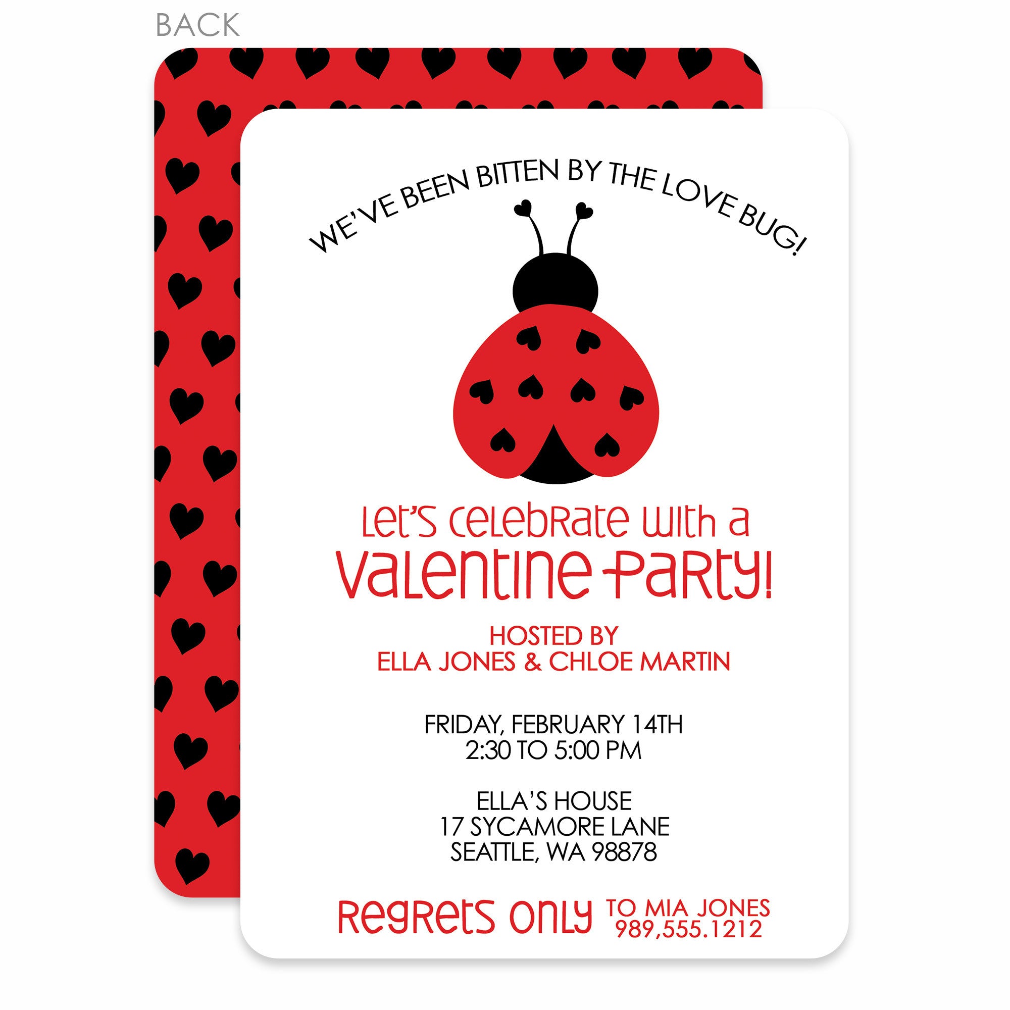 Valentine's Day Party Invitation, Love bug with ladybug and hearts. Printed on premium heavyweight cardstock, from Pipsy.com