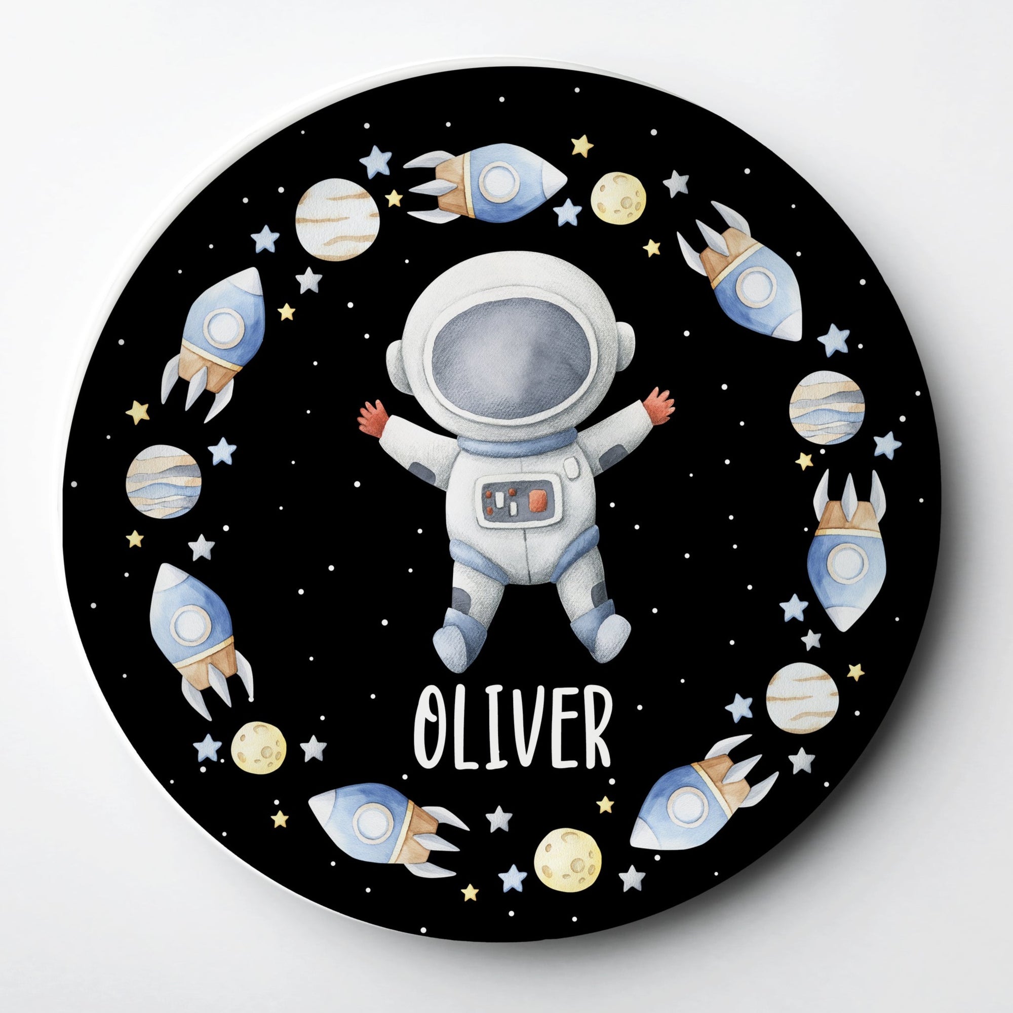 Personalized Kid's Plate with an astronaut in outer space