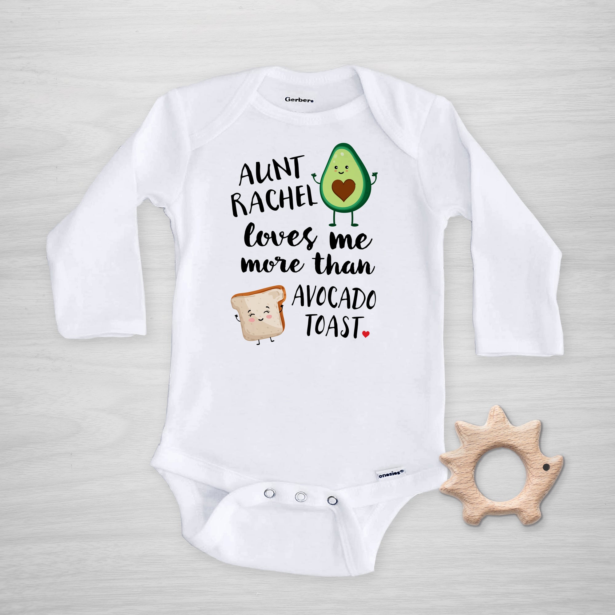 Personalized Aunt Avocado Toast Gerber Onesie, PIPSY.COM, long sleeved