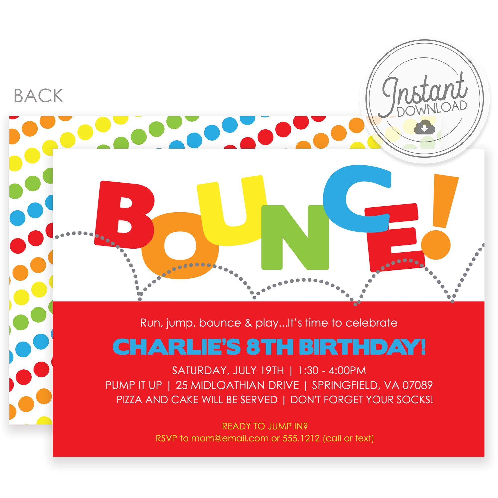 Bounce Templett Invitation | DIY Instant Download | Pipsy.com