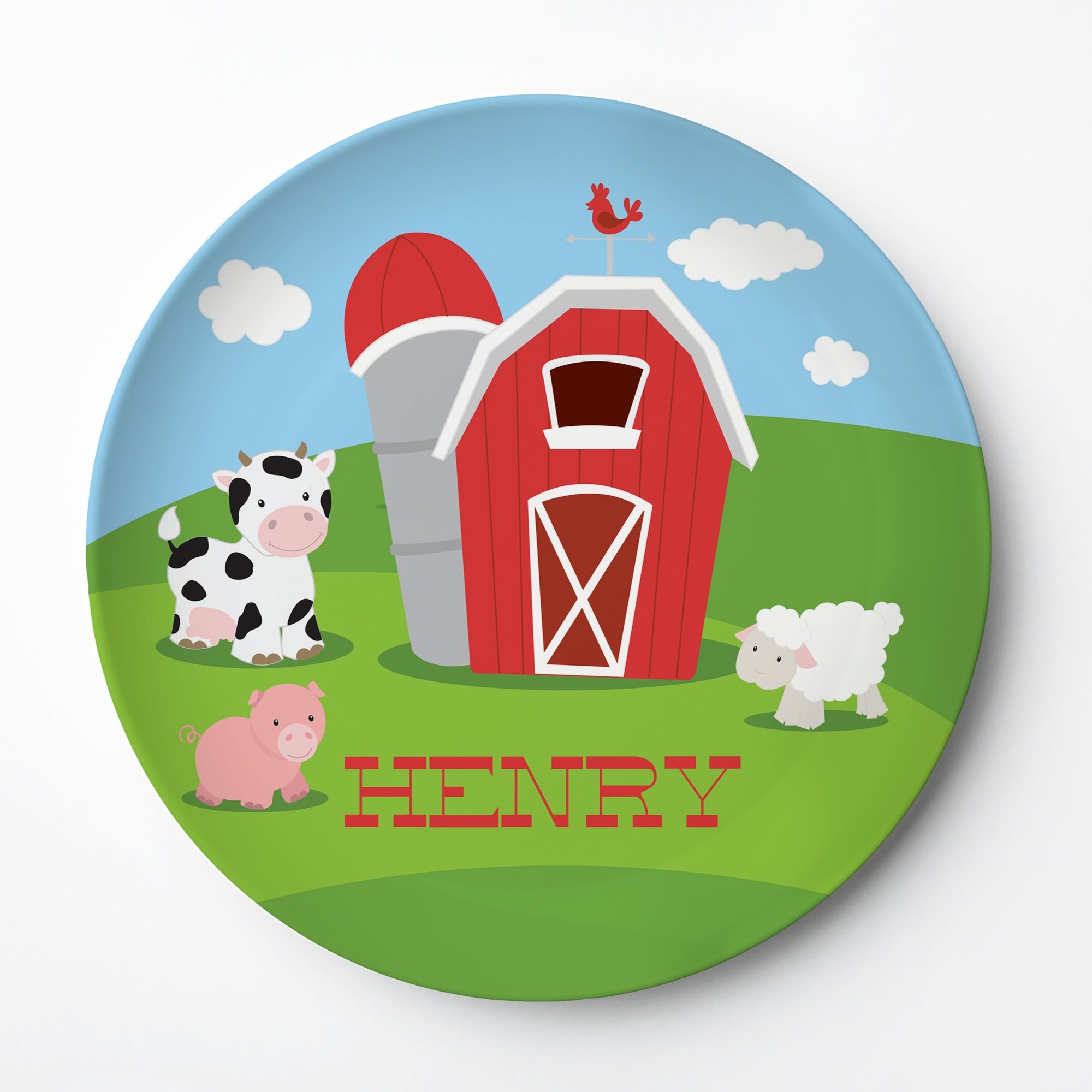 barn farm personalized melamine plate, Pipsy.com