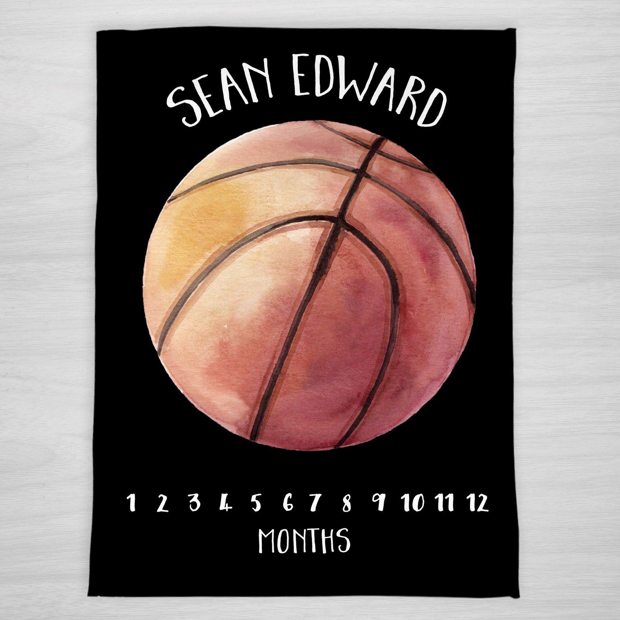 Basketball Watercolor Milestone Blanket, Can be made in team colors, personalized with baby's name