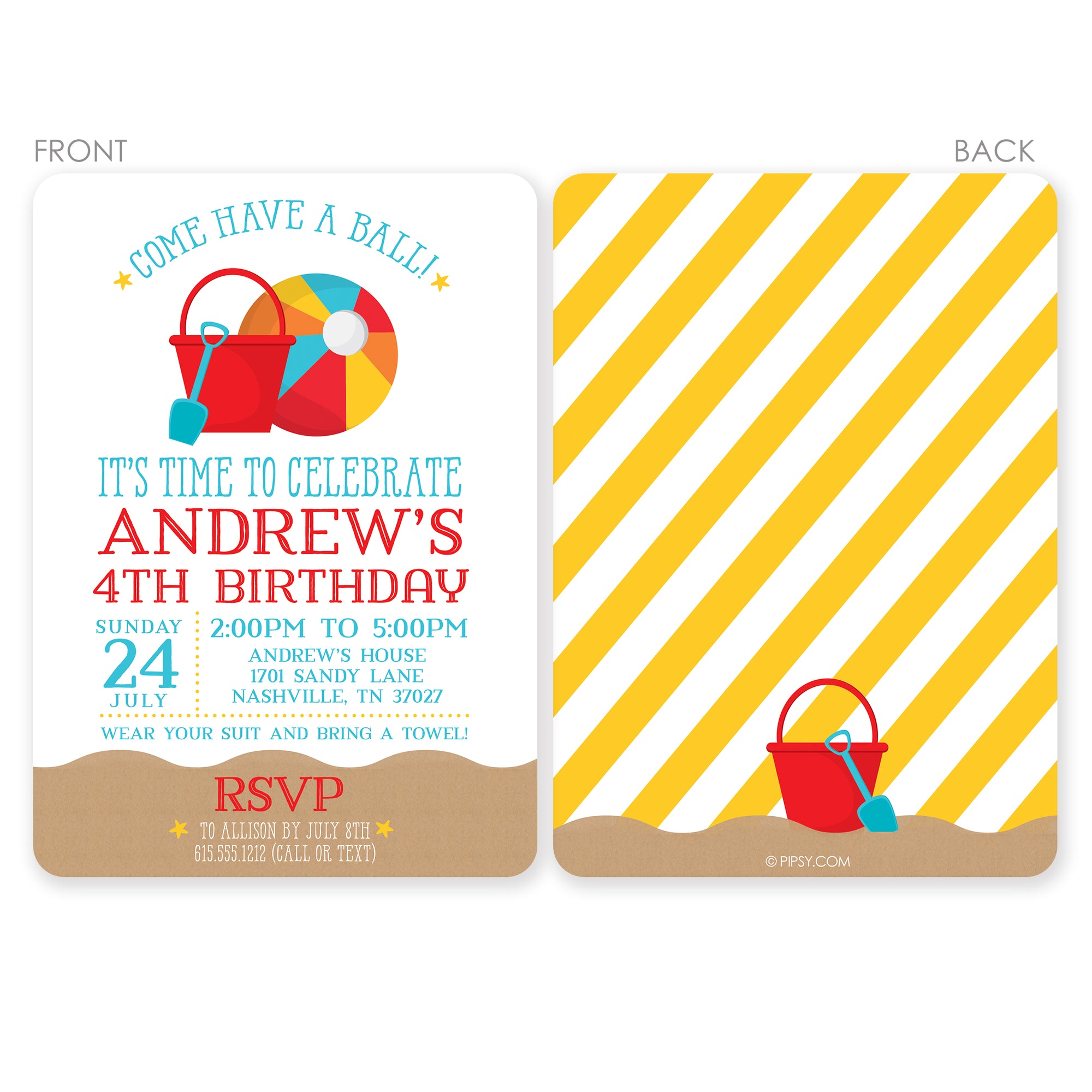 Beach Ball Printed Cardstock invitations, perfect for a beach, pool or splash party