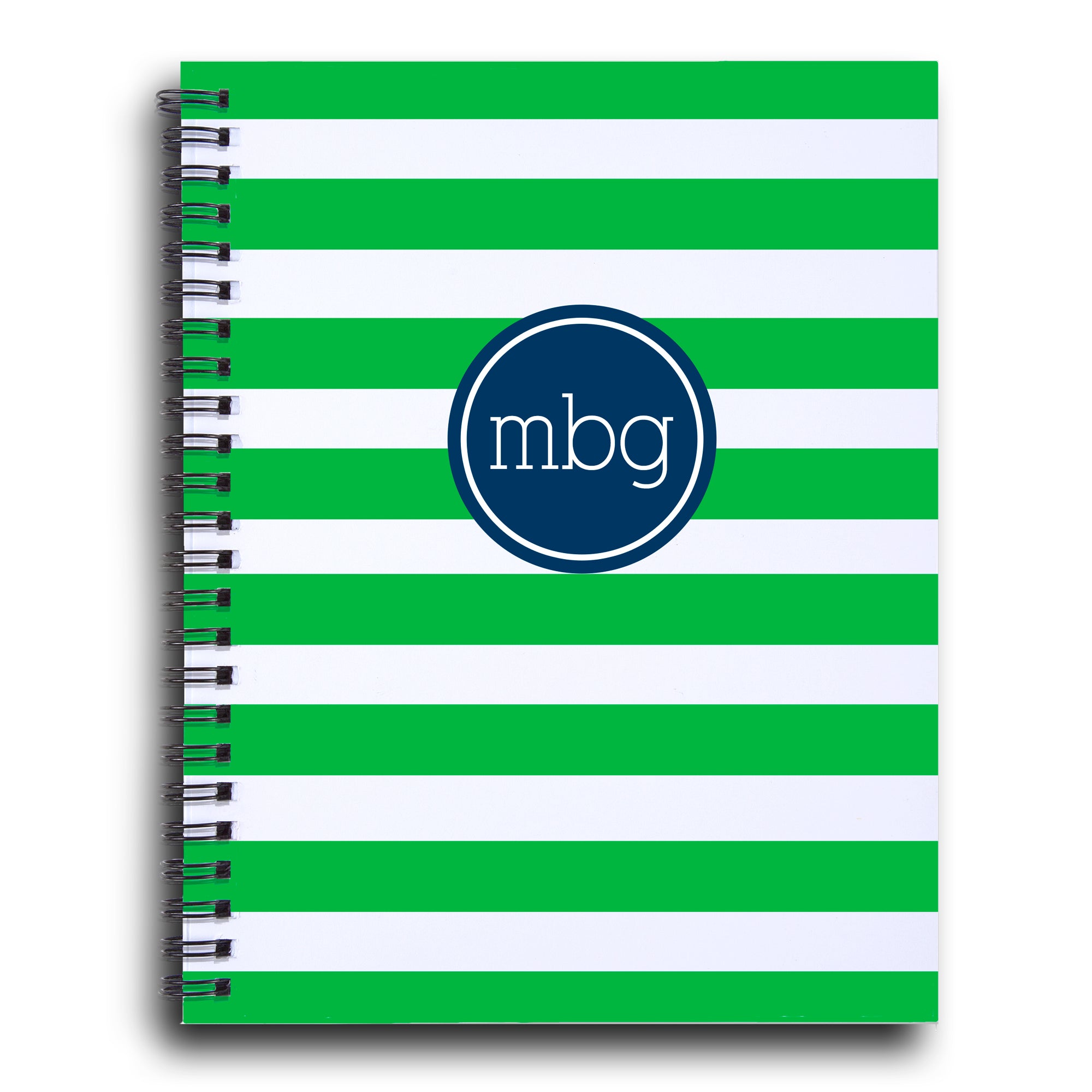 Bold Stripe Initial notebook  in green and navy | PIPSY.COM