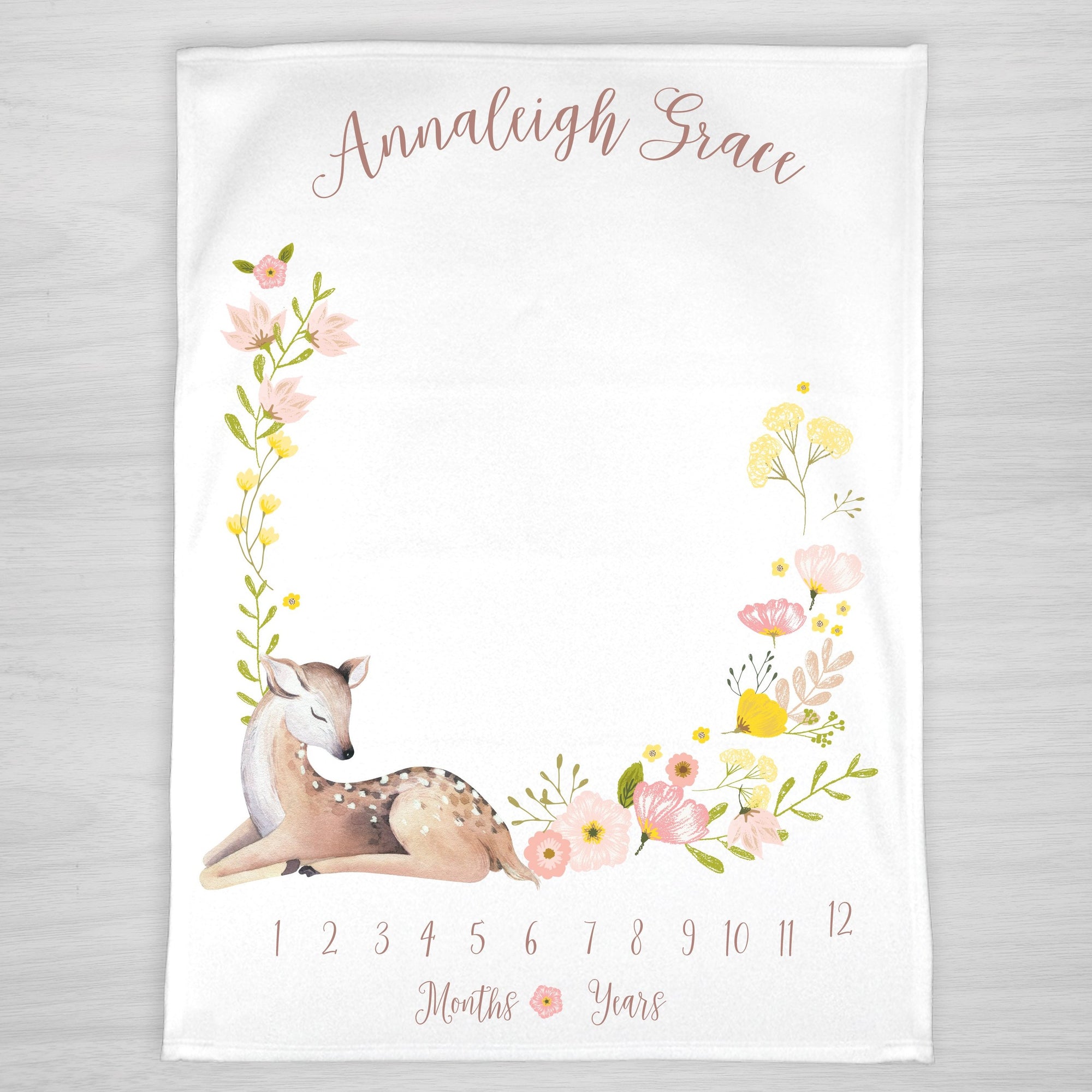 Deer Floral Milestone Blanket, Personalized with baby's name