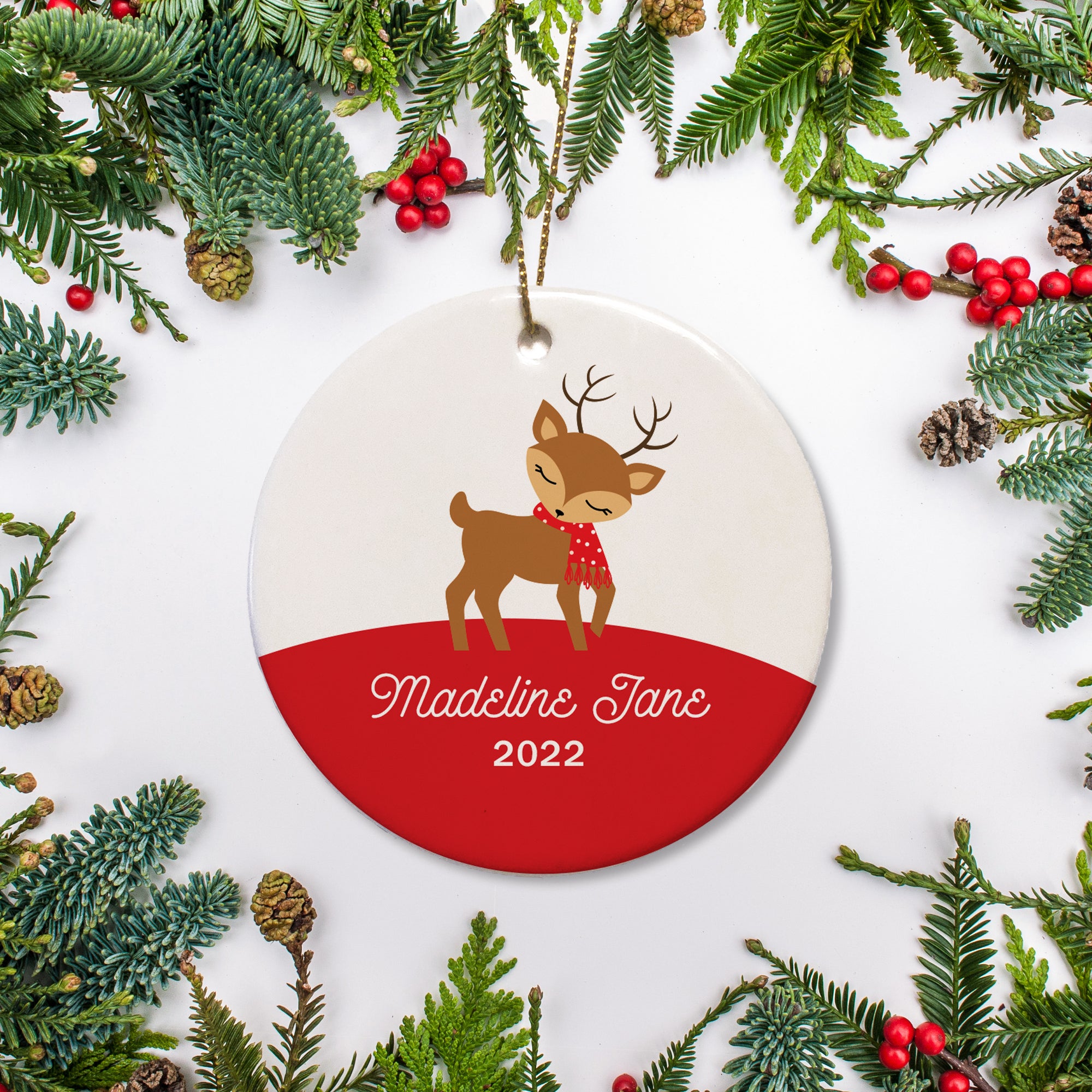 Personalized Christmas Ornament | Deer with Scarf Christmas Ornament | Pipsy.com