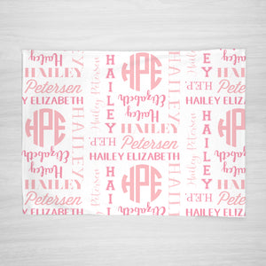 Monogram and name personalized blanket, choose your colors, fabric, and size