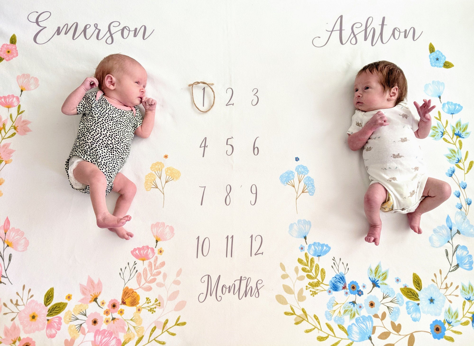 Twin floral blossom milestone blanket boy girl, personalized