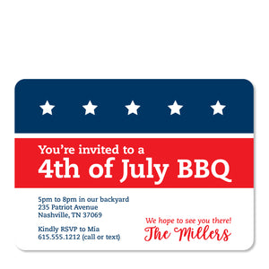 4th of July Invitation, Flag with stars and stripes, Printed on premium heavy cardstock from PIPSY.COM, front