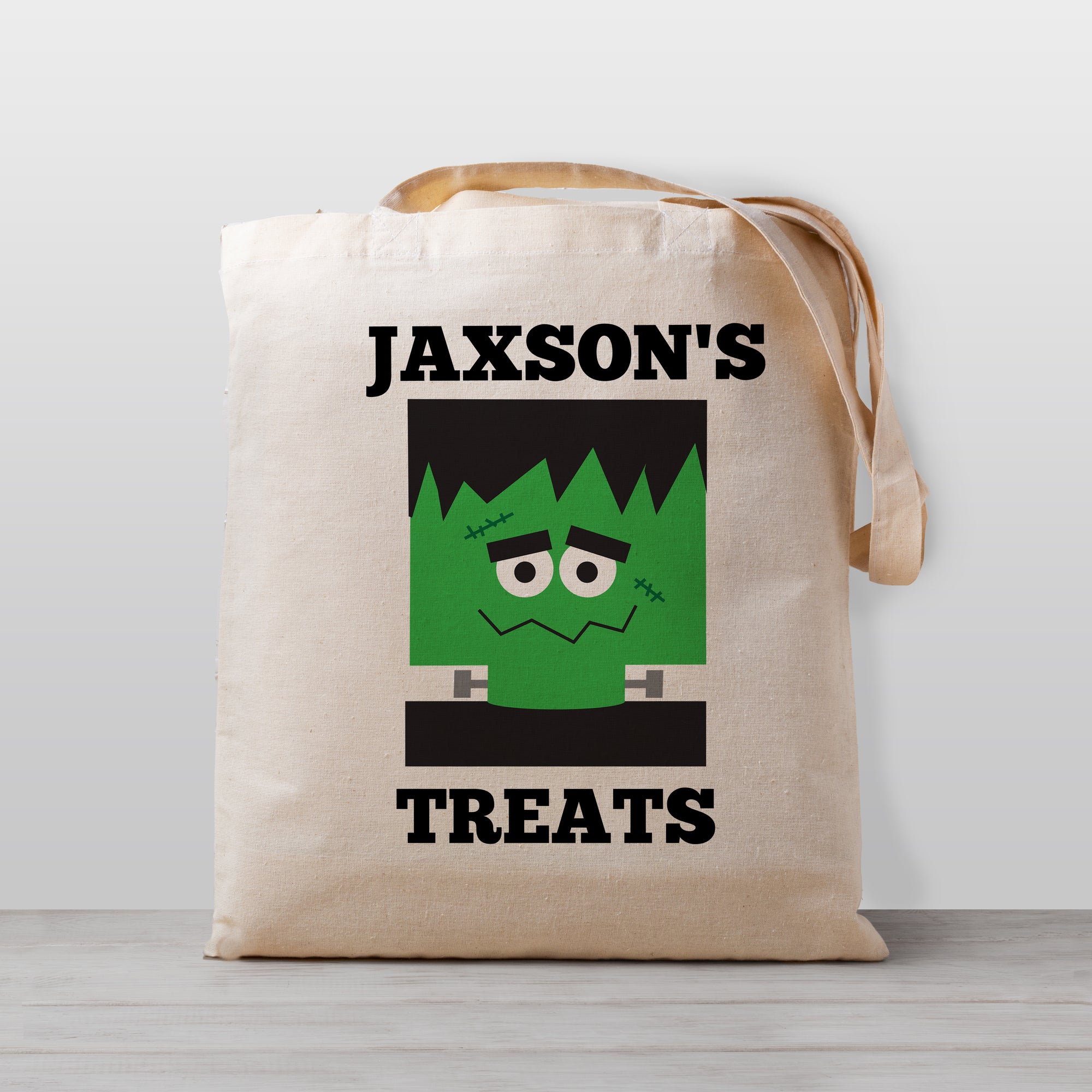 Frankenstein Personalized Trick or treat Halloween Bag, natural 100% cotton canvas