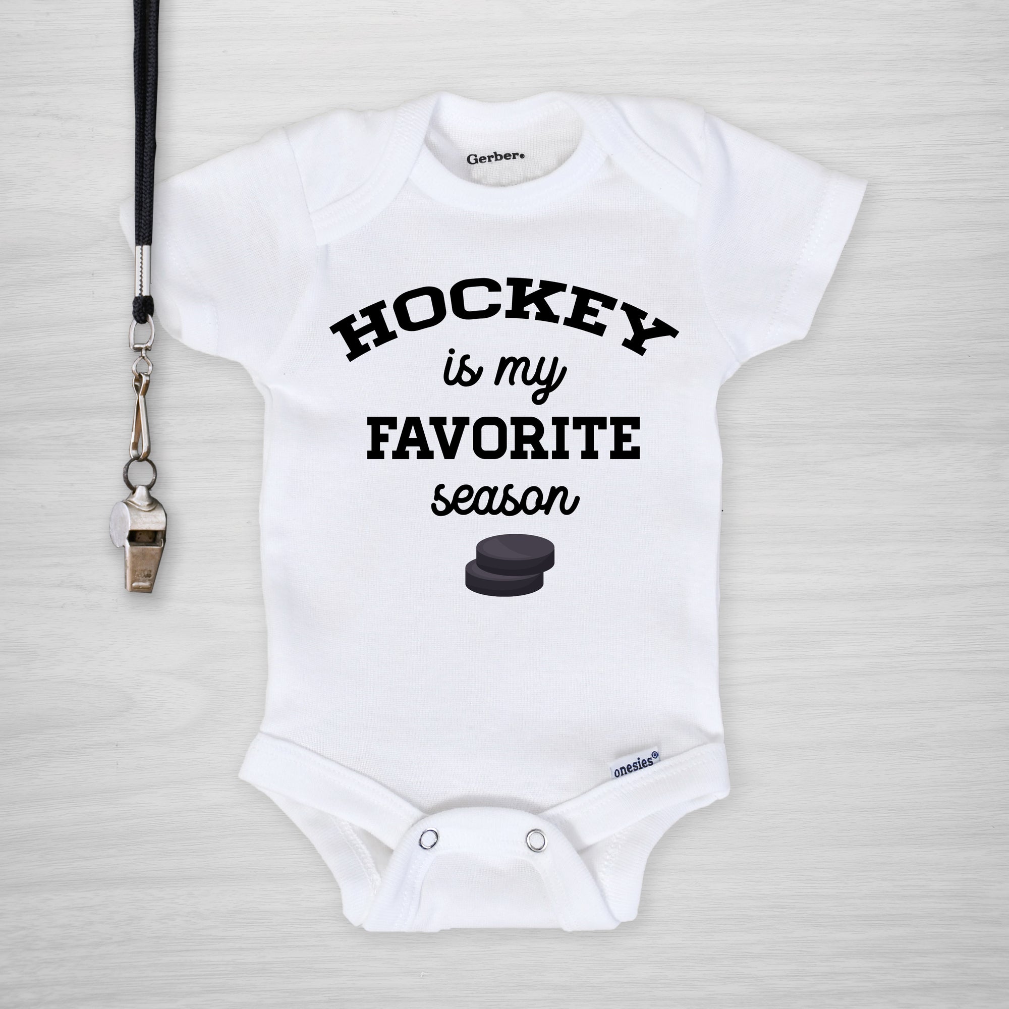 Hockey Is My Favorite Season Gerber Onesie®, short sleeved, PIPSY.COM