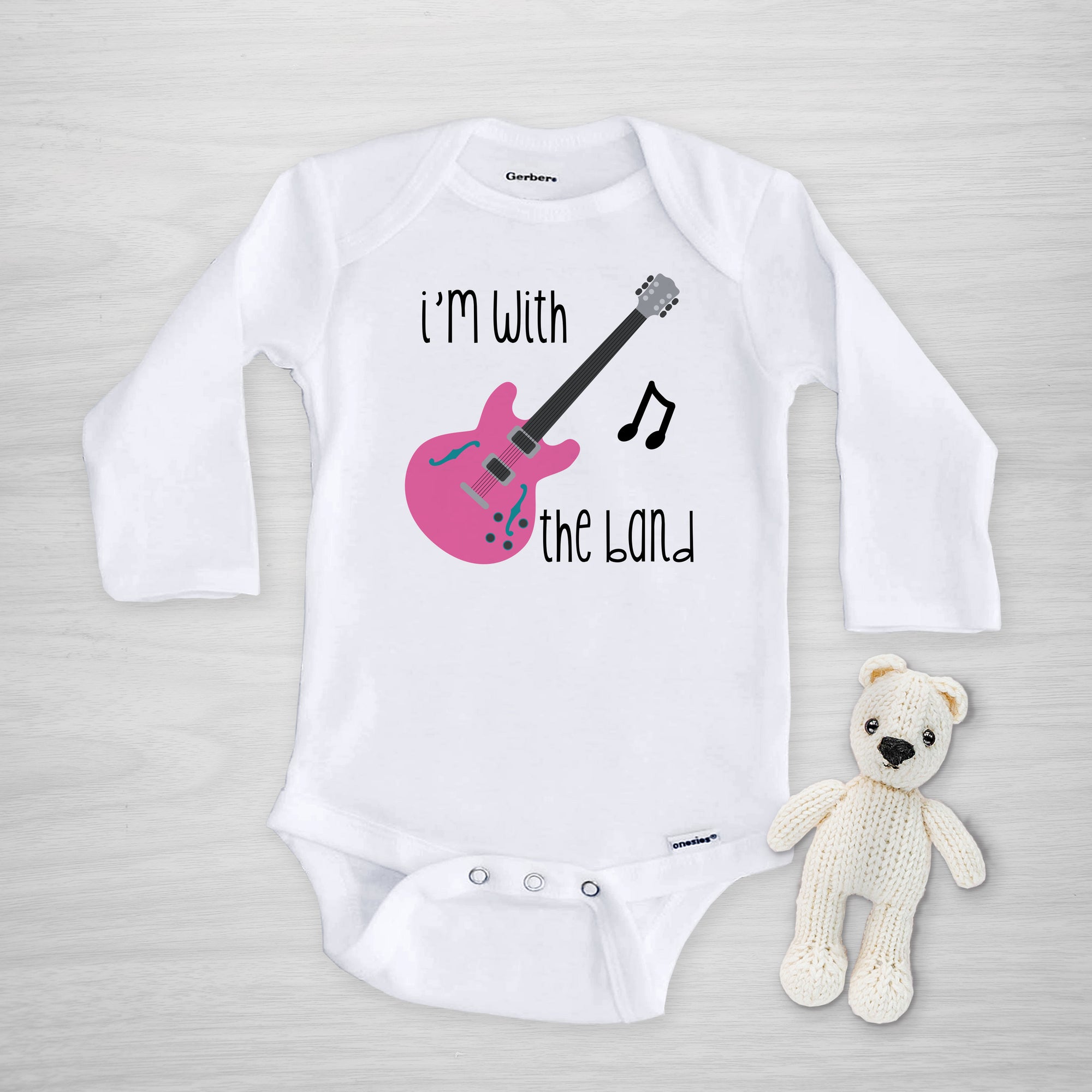 I'm with the band, pink guitar, Gerber Onesie®, short sleeved