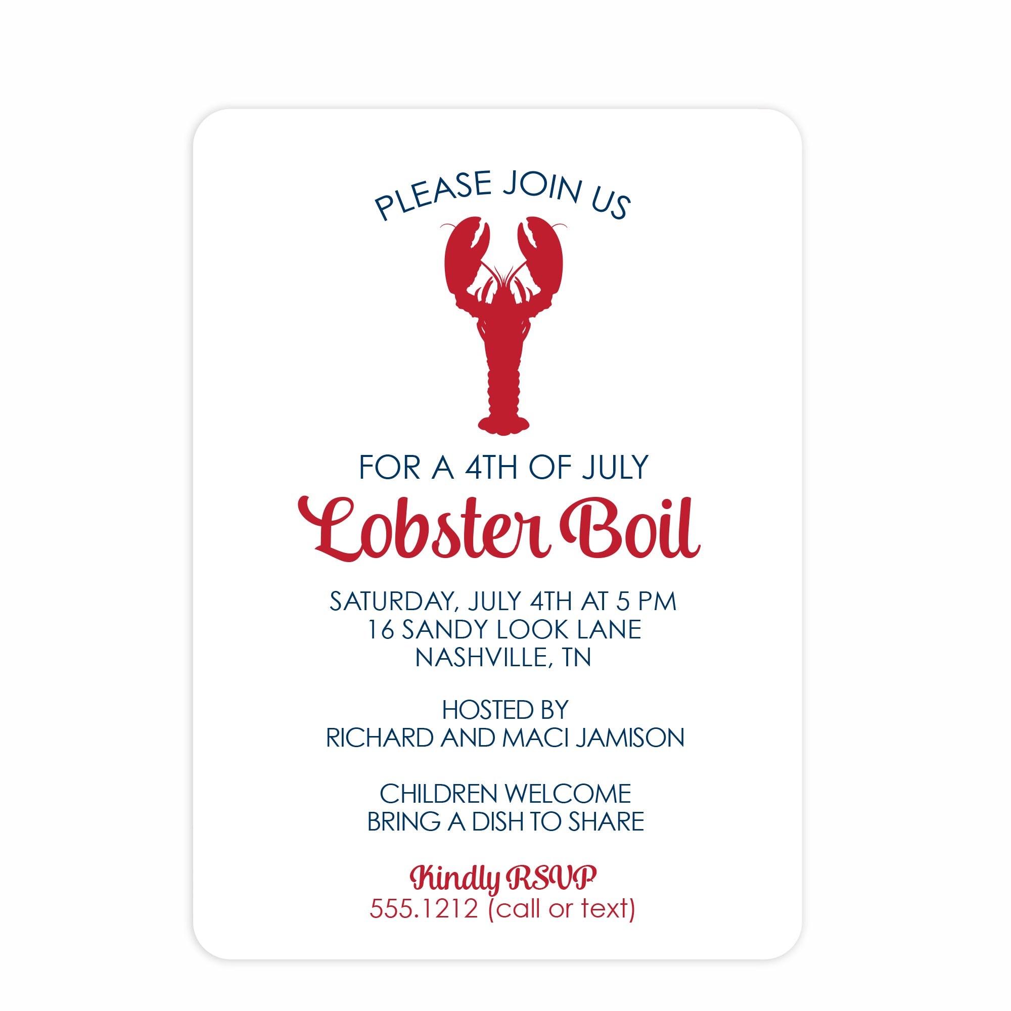 Lobster Boil 4th of July Invitation