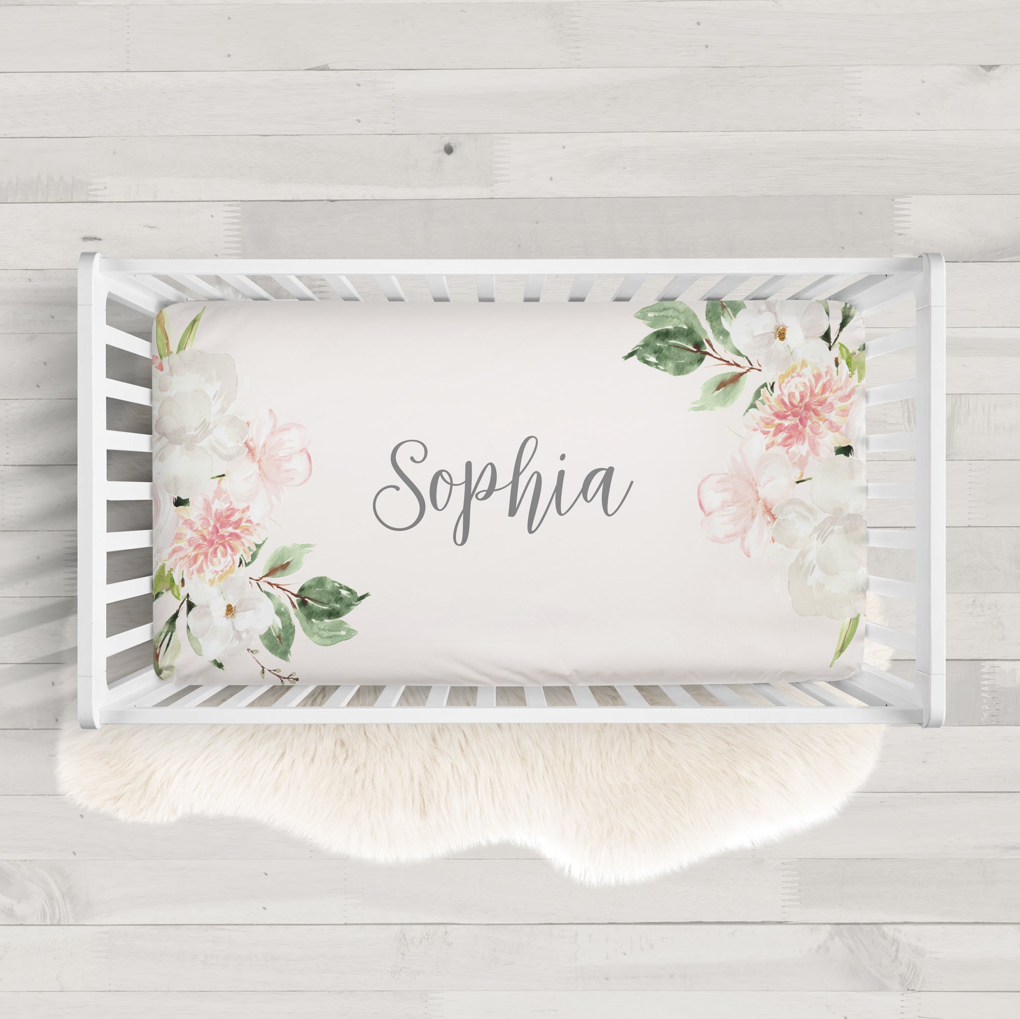 Soft Floral Personalized Crib Sheet