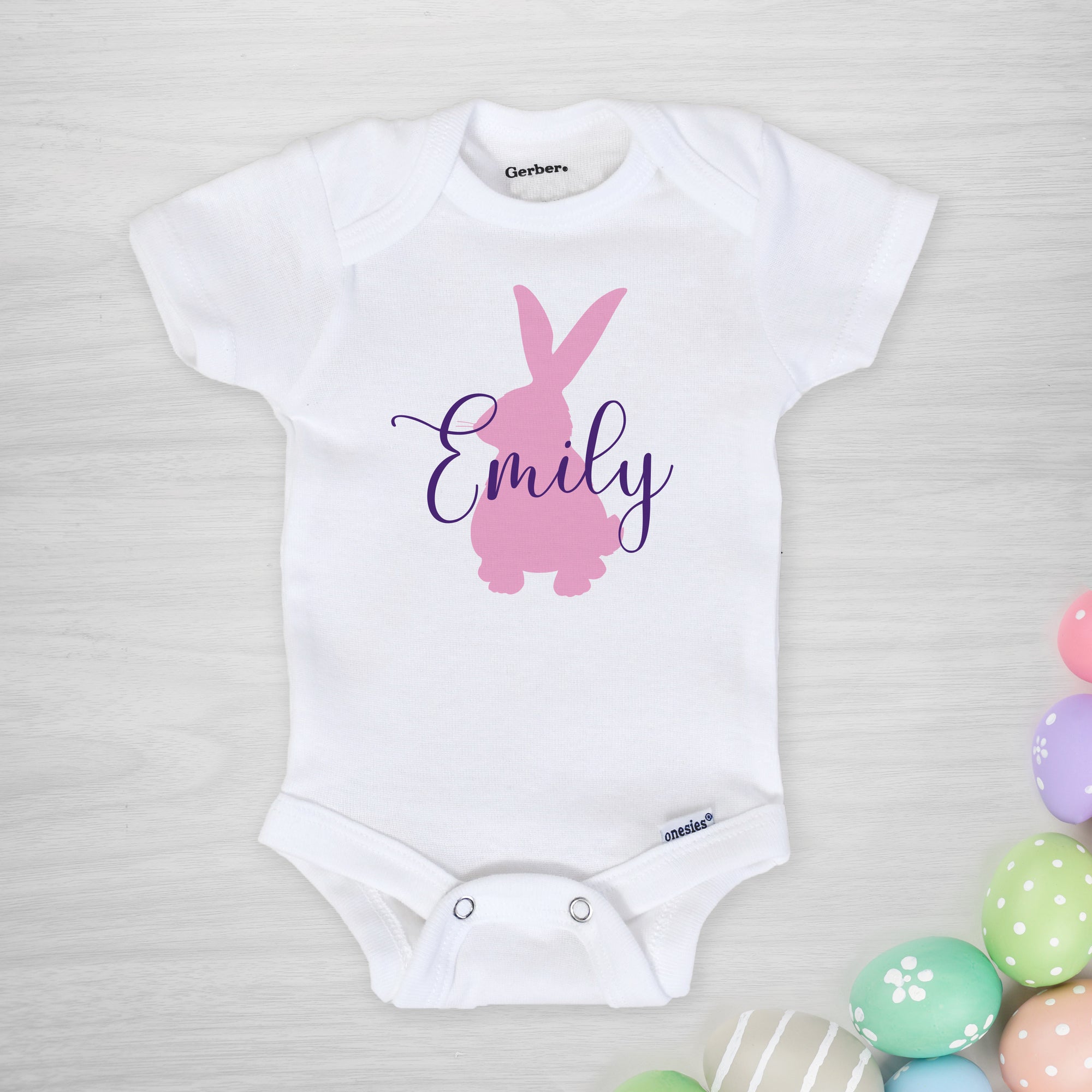 Bunny Silhouette Personalized Gerber Onesie®, Pick your colors, short sleeved