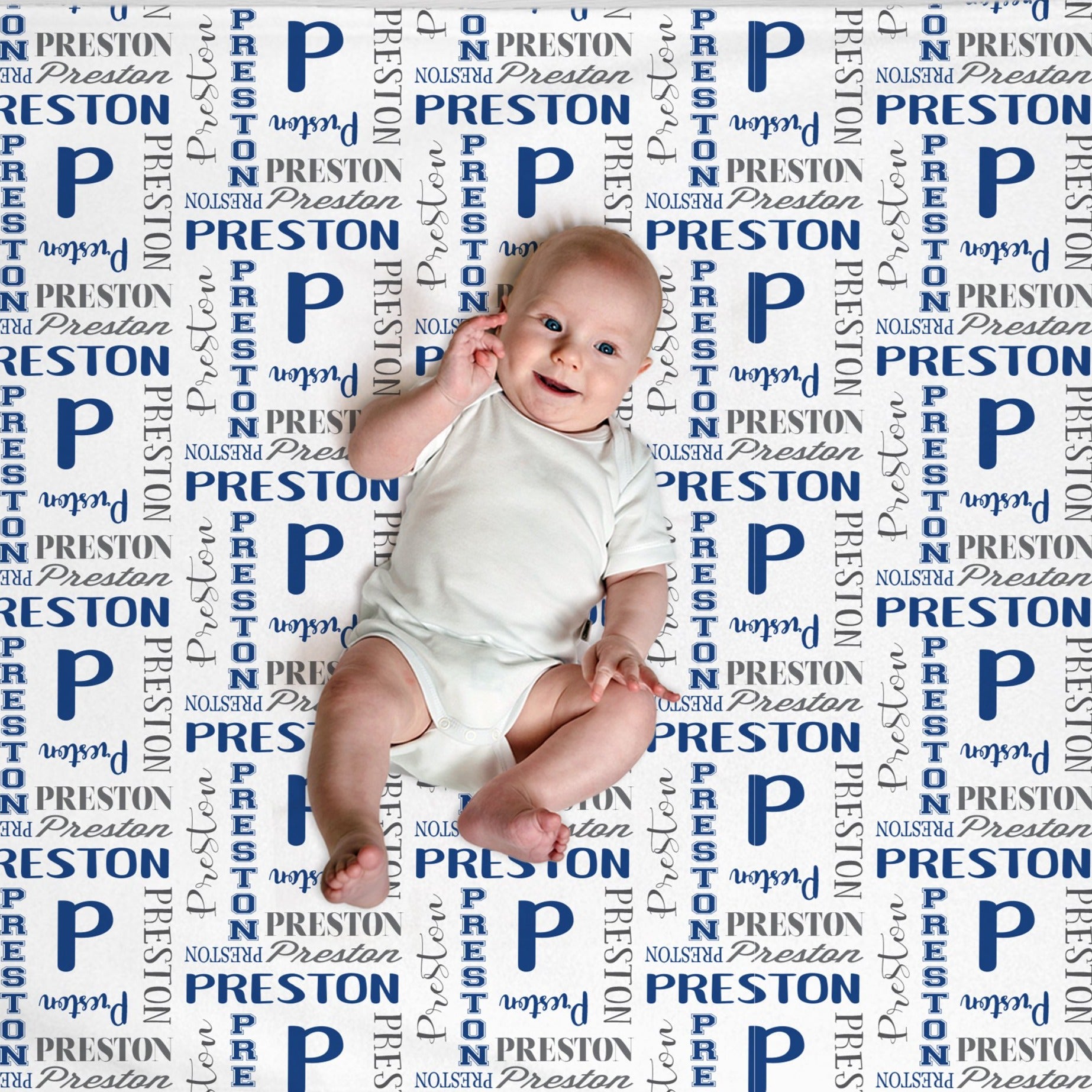 Preston Name and Initial Personalized blanket, pick your own color scheme