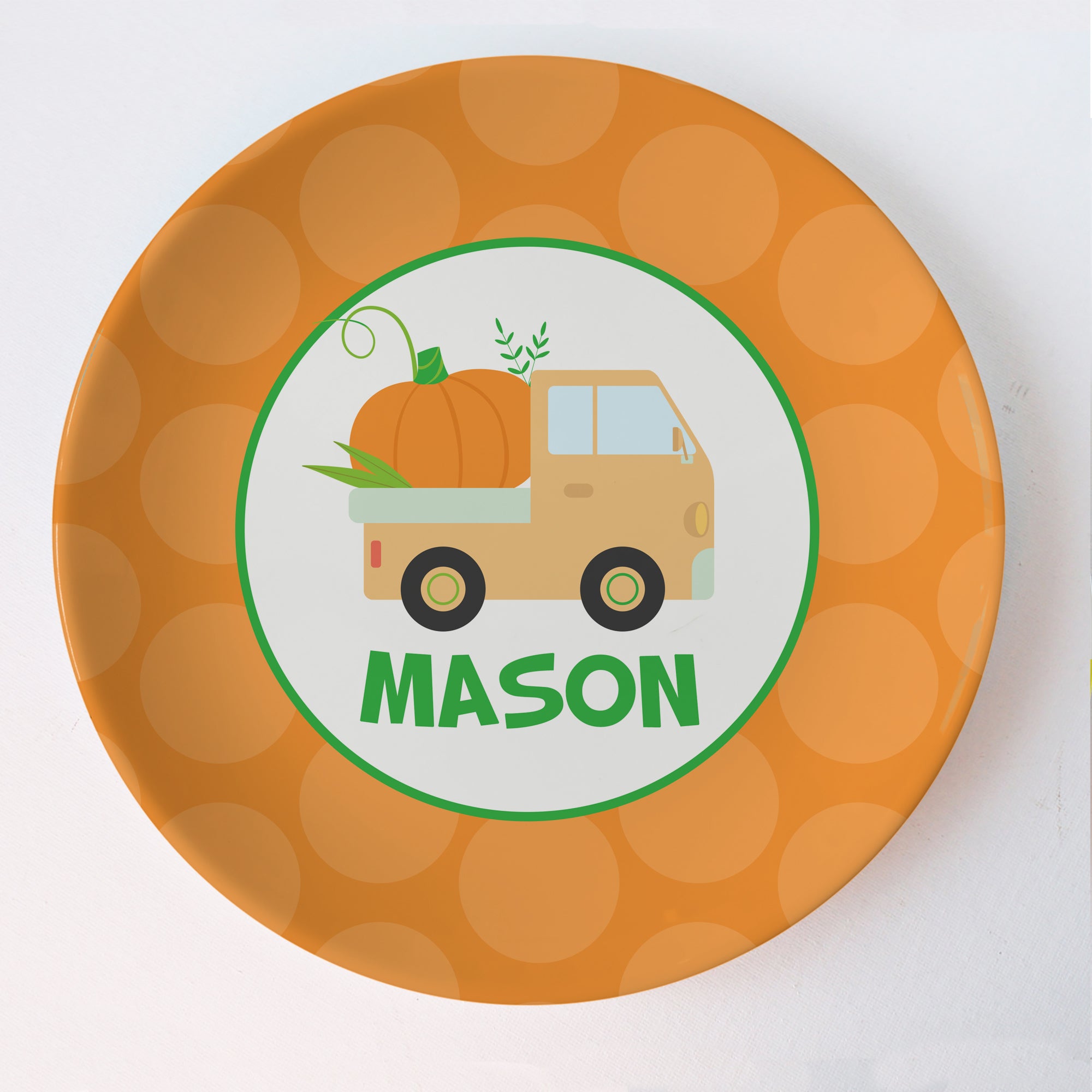 Personalized Halloween Plate, Thermosaf Polymer (no bpa, melamine or formaldehyde), Polka dots, Oven and dishwasher safe, lasts for years, PIPSY.COM