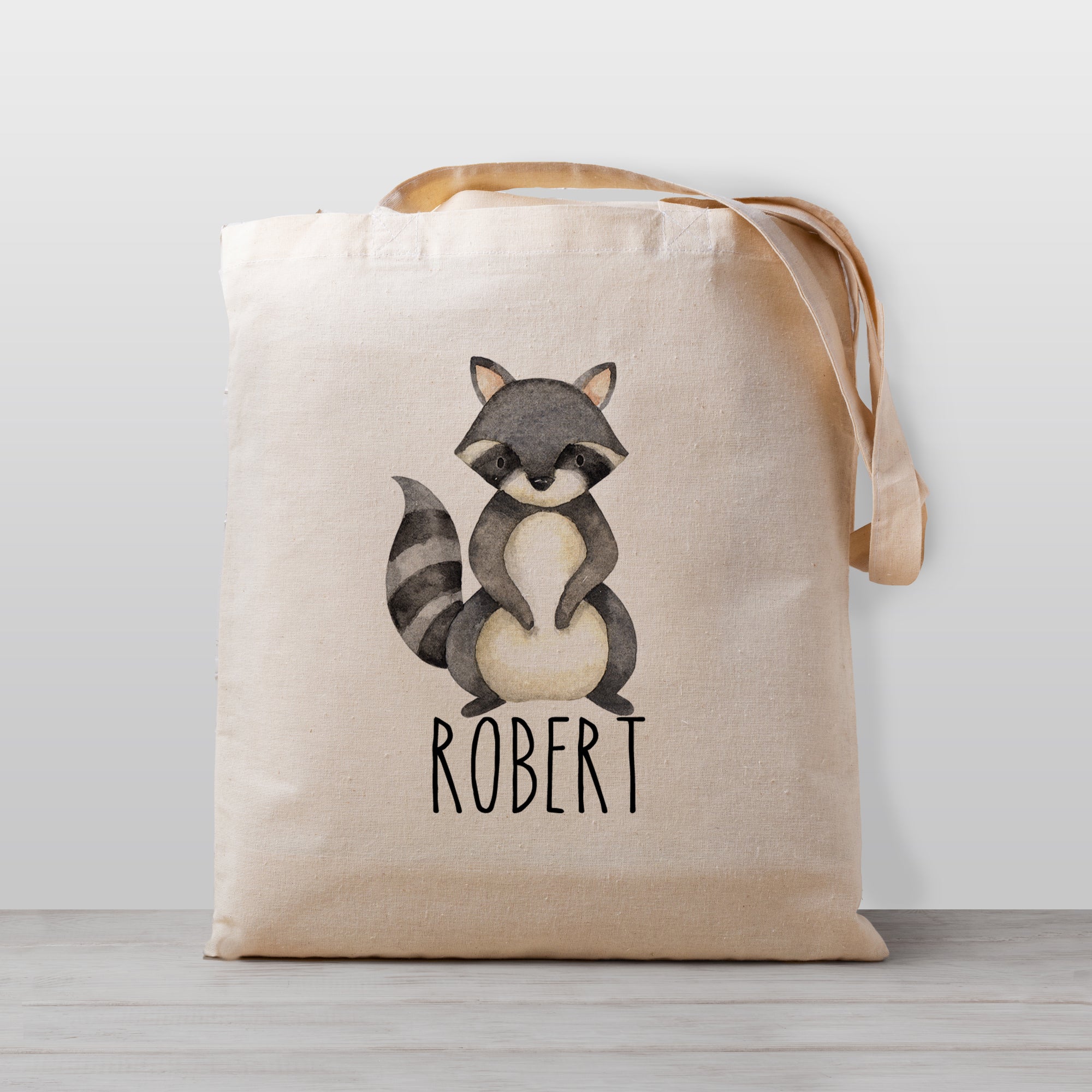 Raccoon Personalized Tote Bag for Kids, 100% Natural Cotton Canvas
