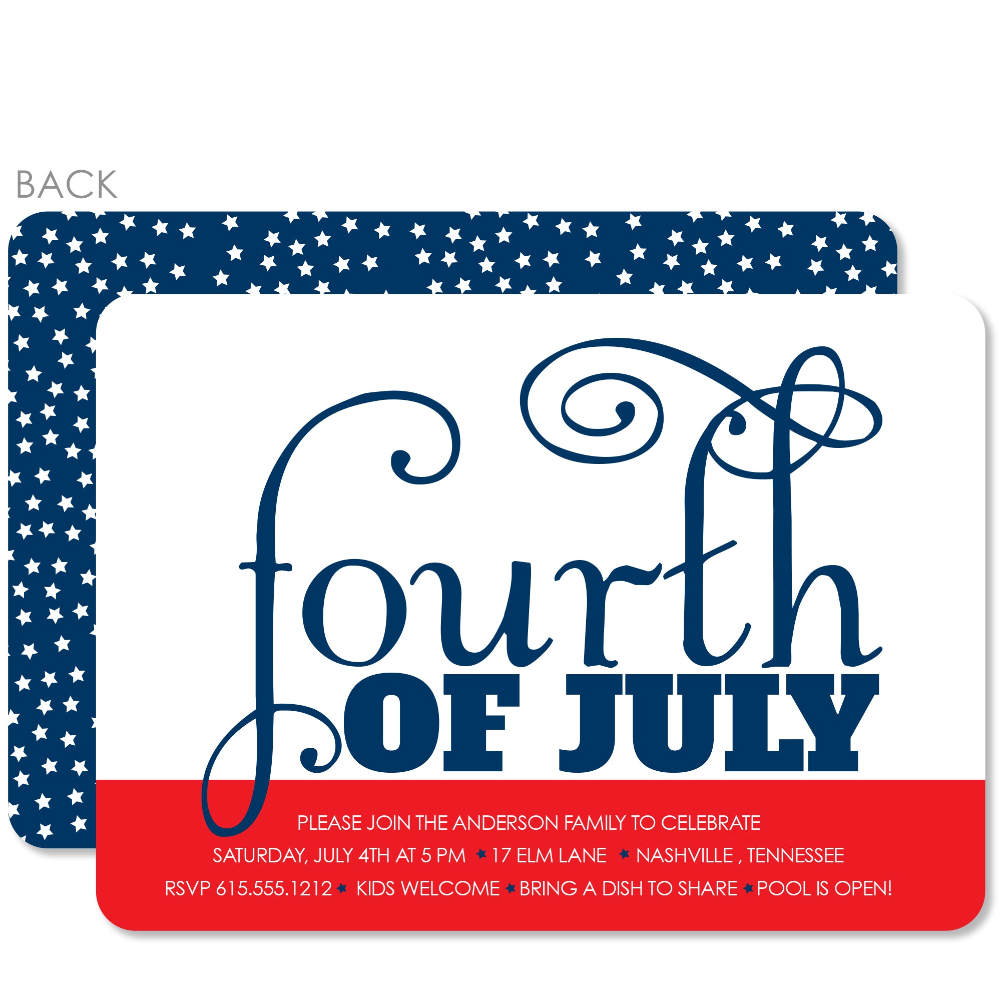 4TH OF JULY Party Invitation, Starry Sky, PIPSY.COM, Premium heavyweight Printed on Cardstock