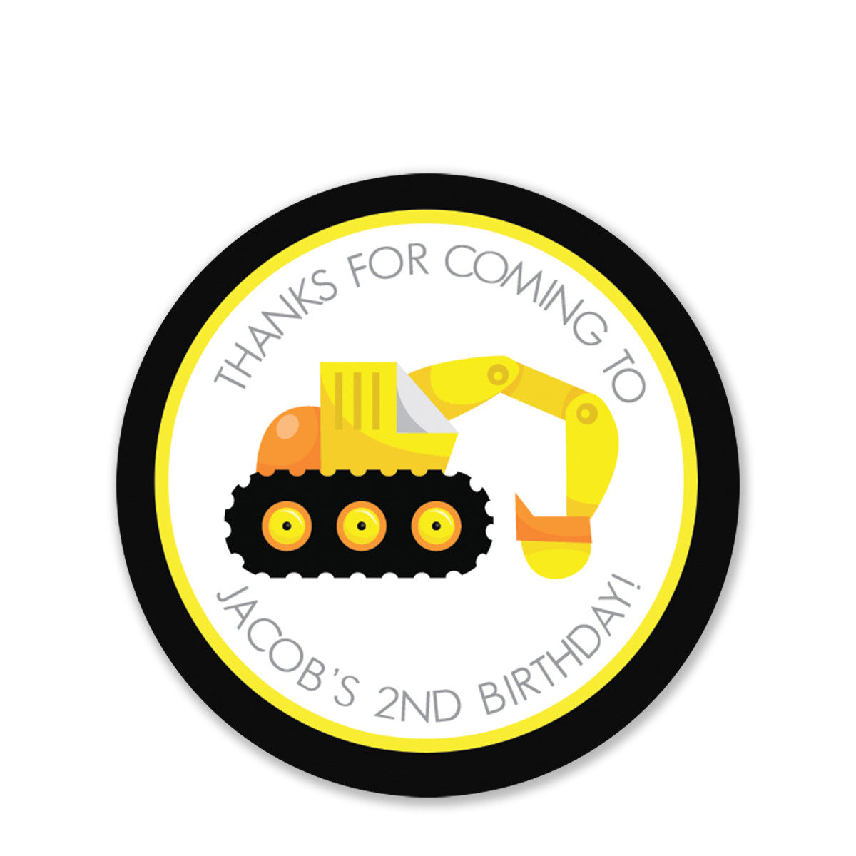 Backhoe Party Favor Stickers, Round