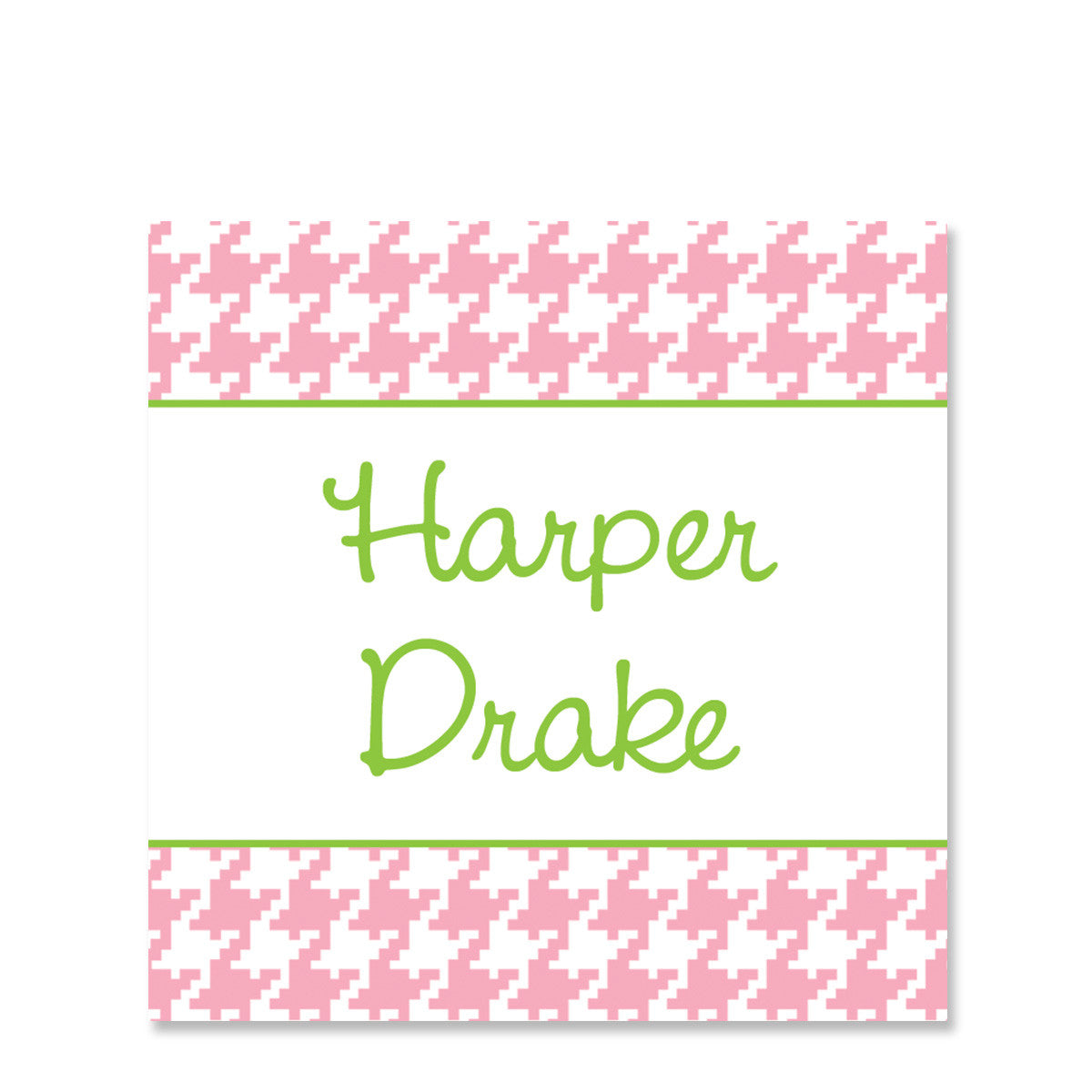 Pink Houndstooth Name Sticker | Swanky Press | Square