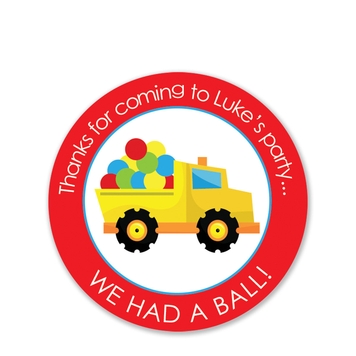 Dump Truck Party With Balls Favor Stickers, Round (Printed)