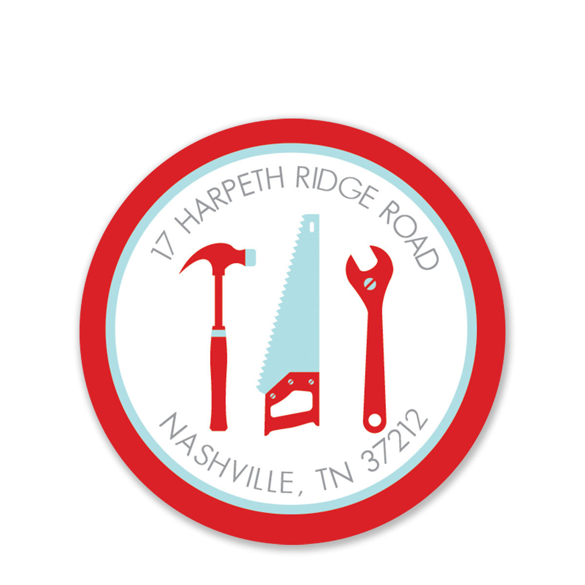 Tools Party Return Address Round Stickers, Red (Printed)