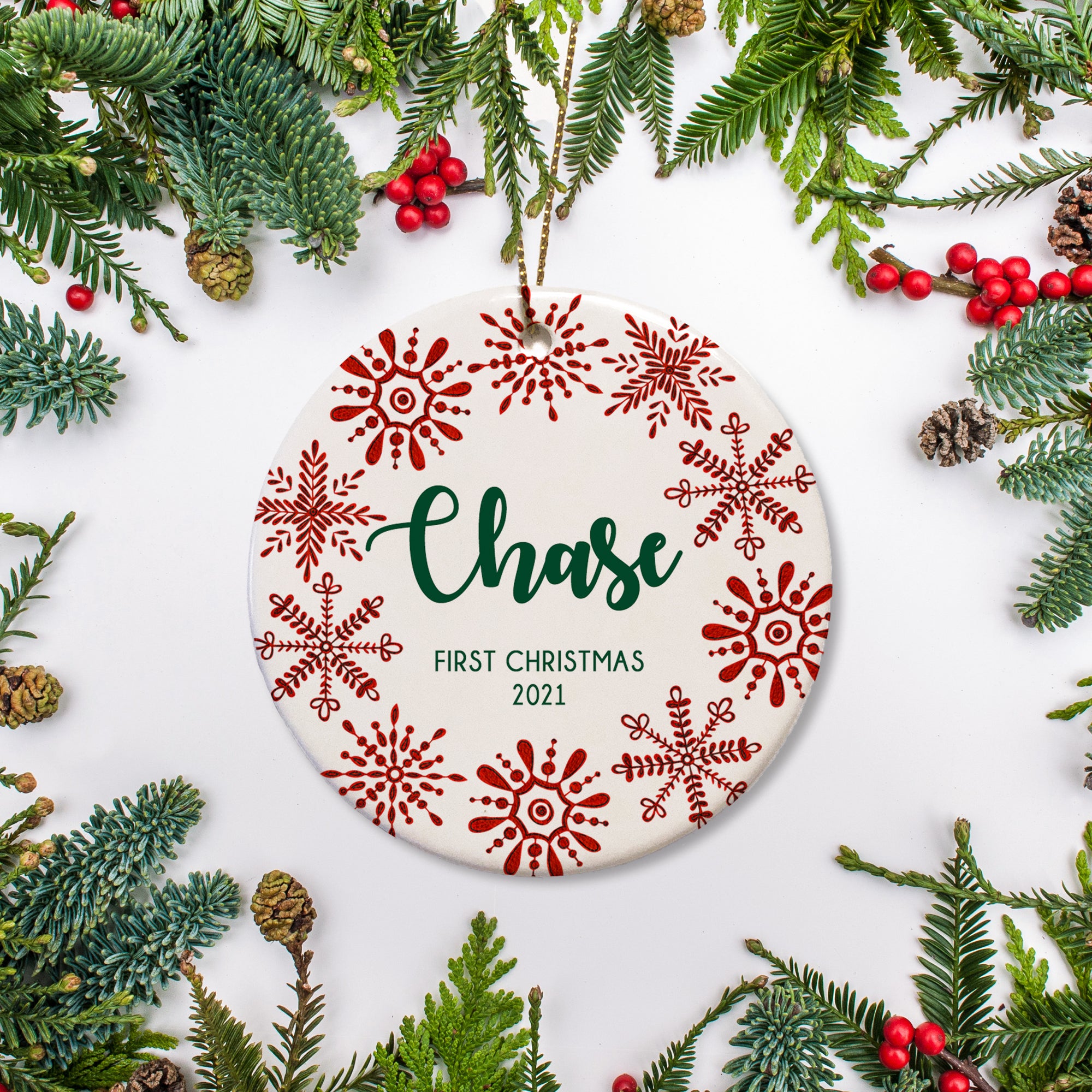 Personalized Baby's First Christmas Ornament - Snowflake Wreath | Pipsy.com