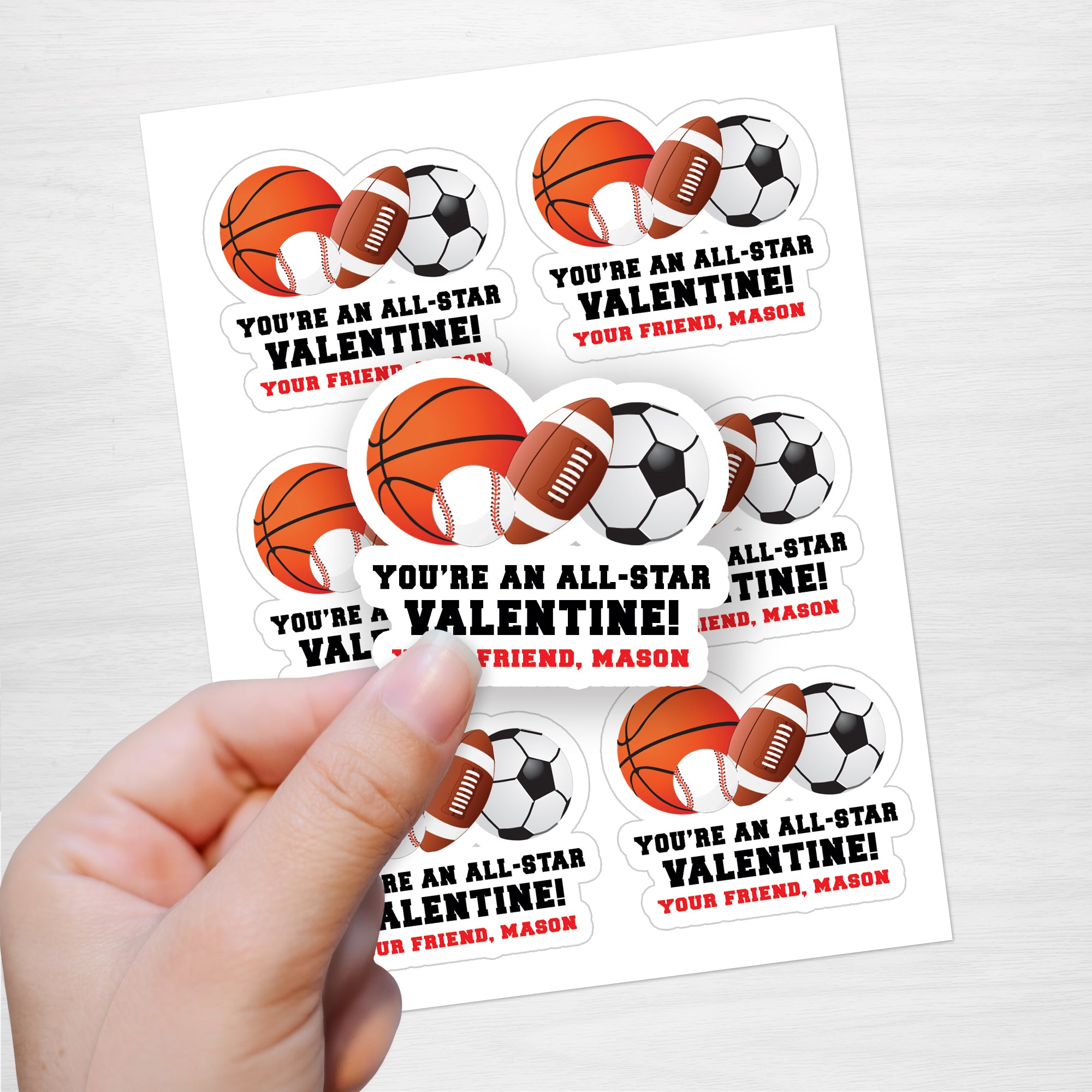 Sports Valentine's Day Stickers, personalized and custom die cut