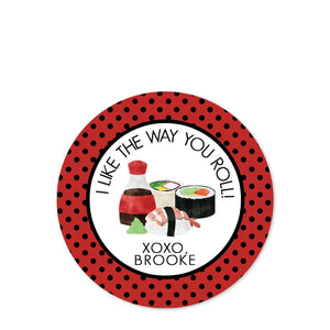 Round sushi stickers for candy bags | Class party favors