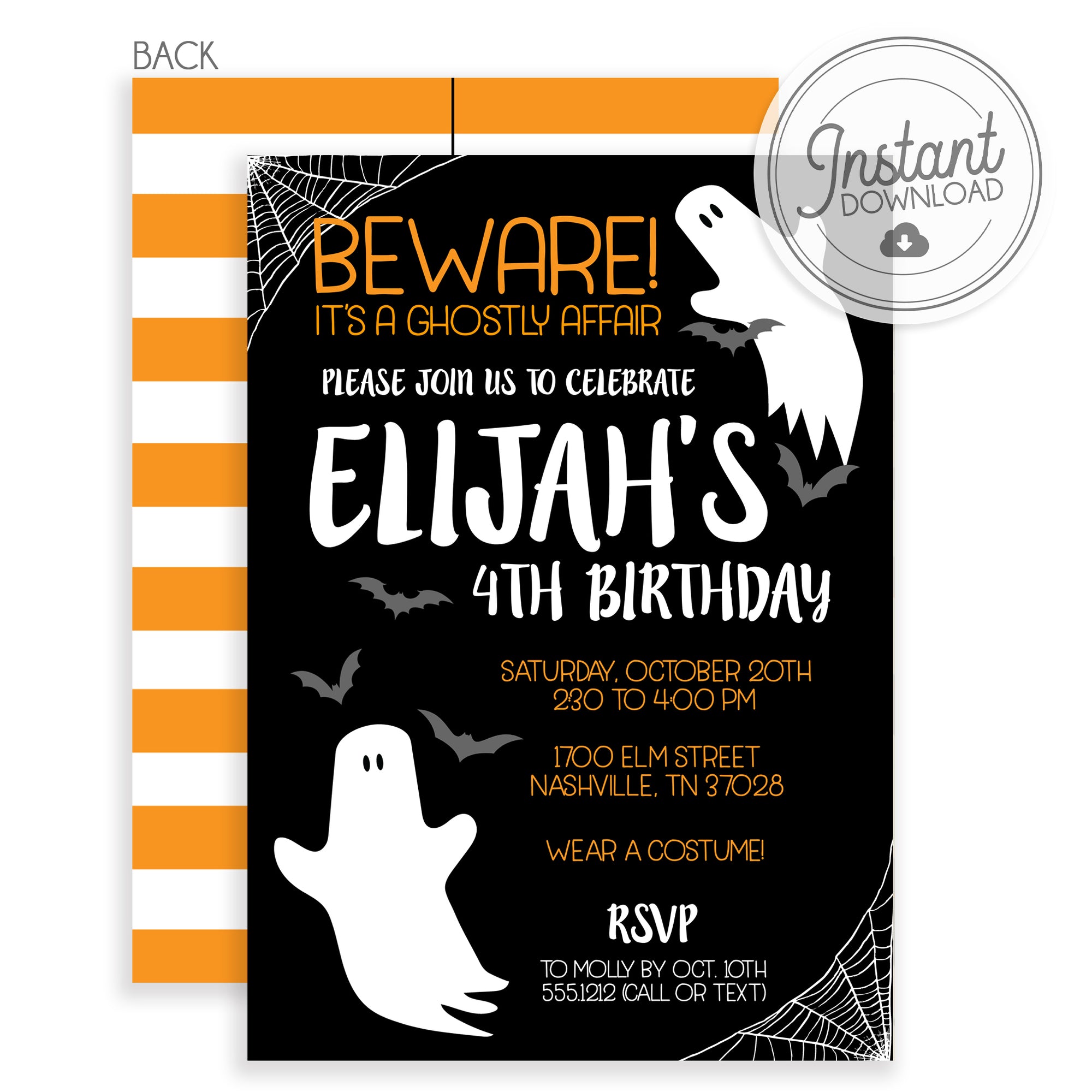 Ghost Halloween Invitation | Templett | Instant Download | PIPSY.COM