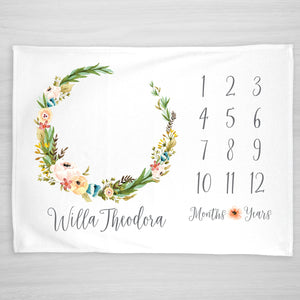 Wildflower Milestone Blanket with Flowers and Greenery, Personalized