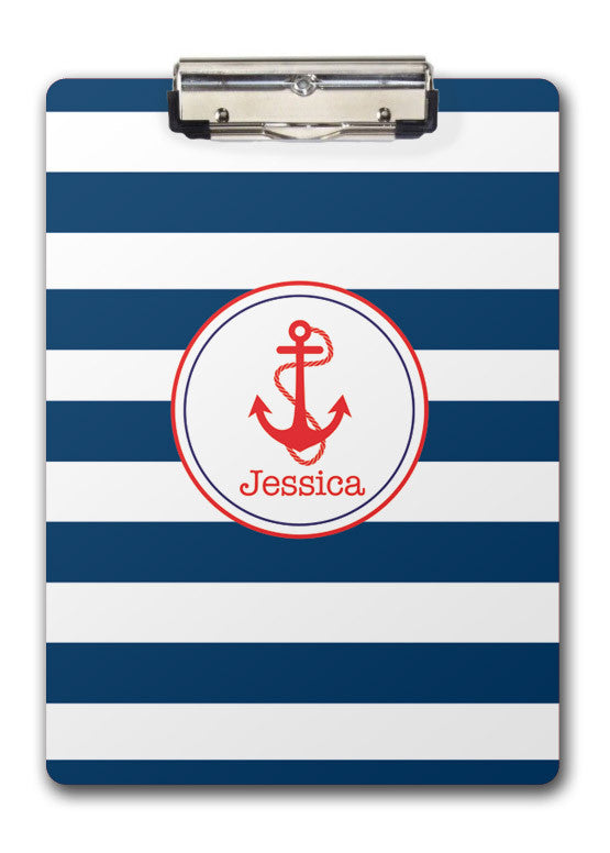 Anchor on navy stripe background with name two sided clipboard