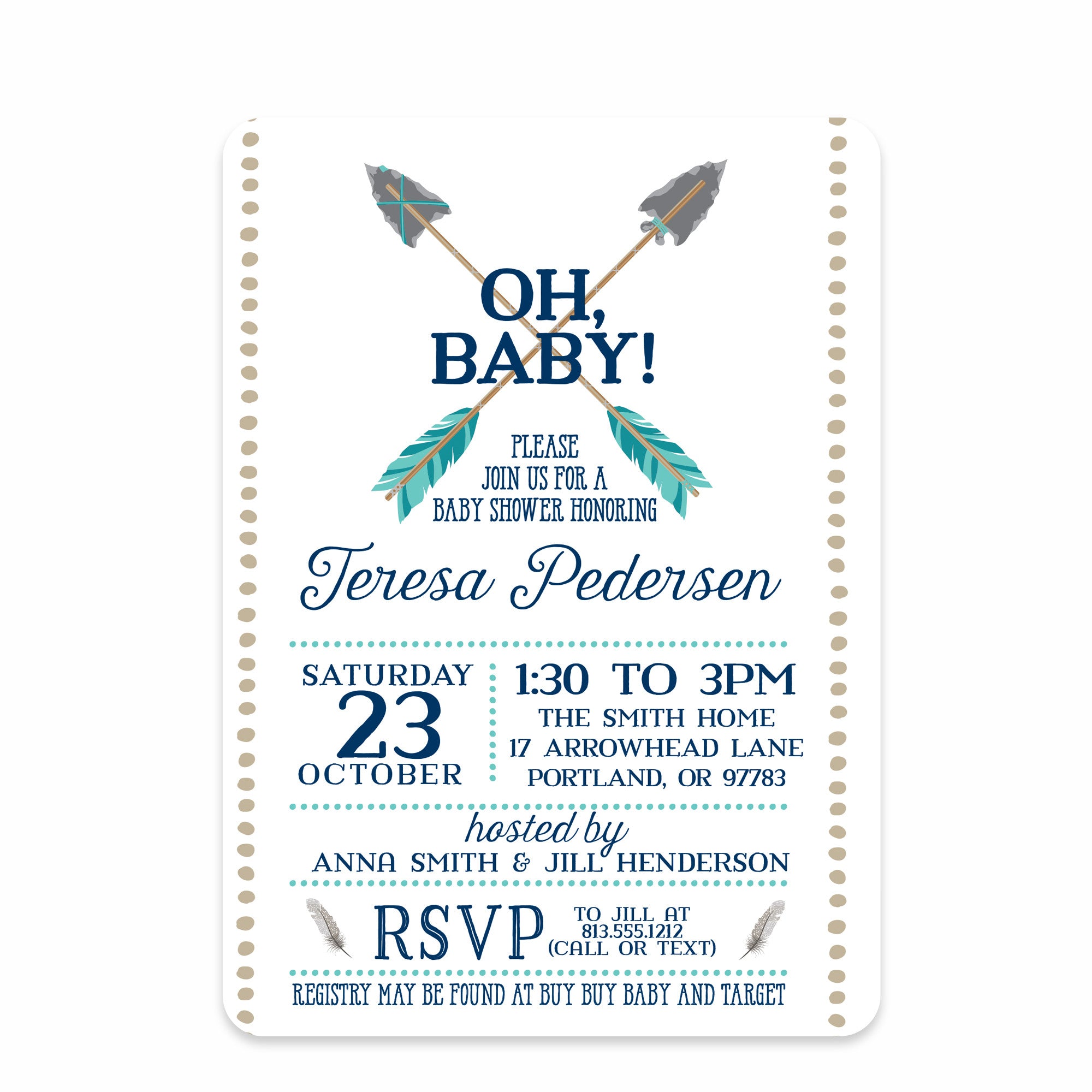 Arrows Baby Shower Invitation (Swanky Press) | front view