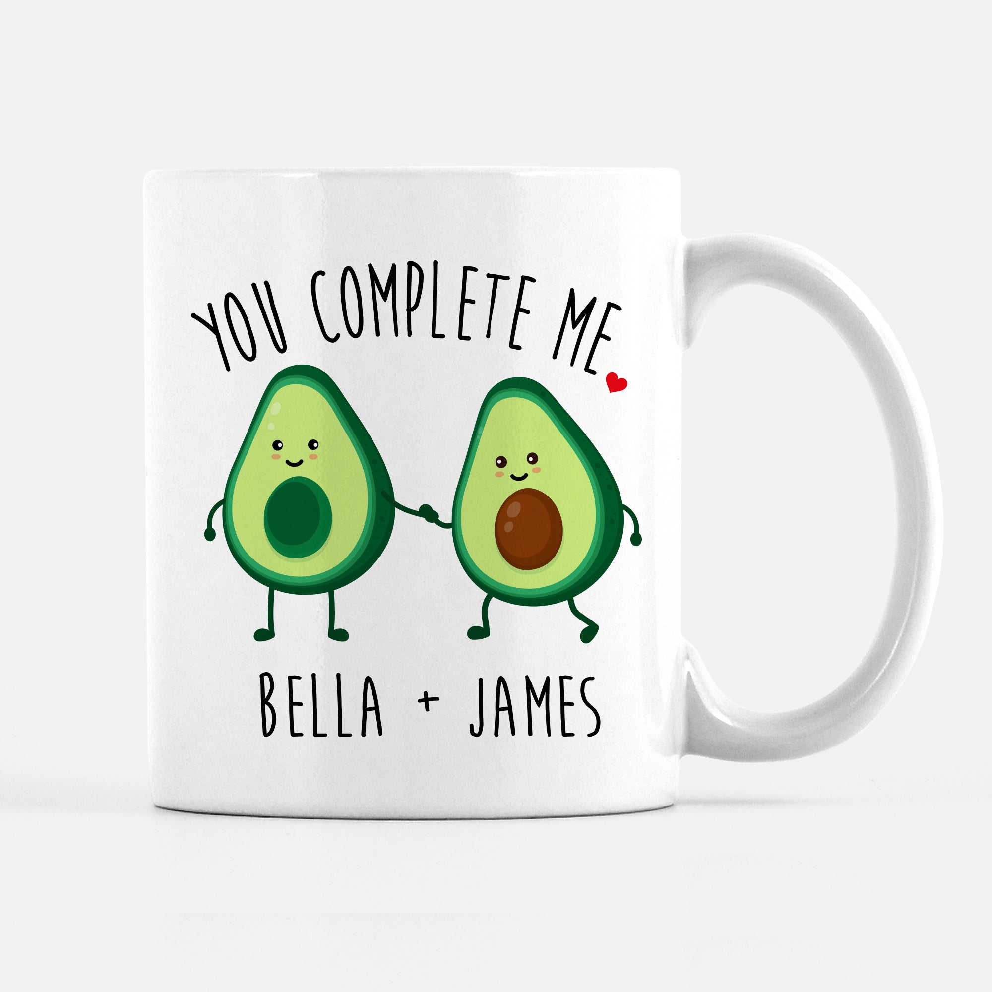 Avocado Mug, You Complete Me, Personalized with Couple's Names, Perfect for Valentines Day, Engagement gift, or anniversary, PIPSY.COM