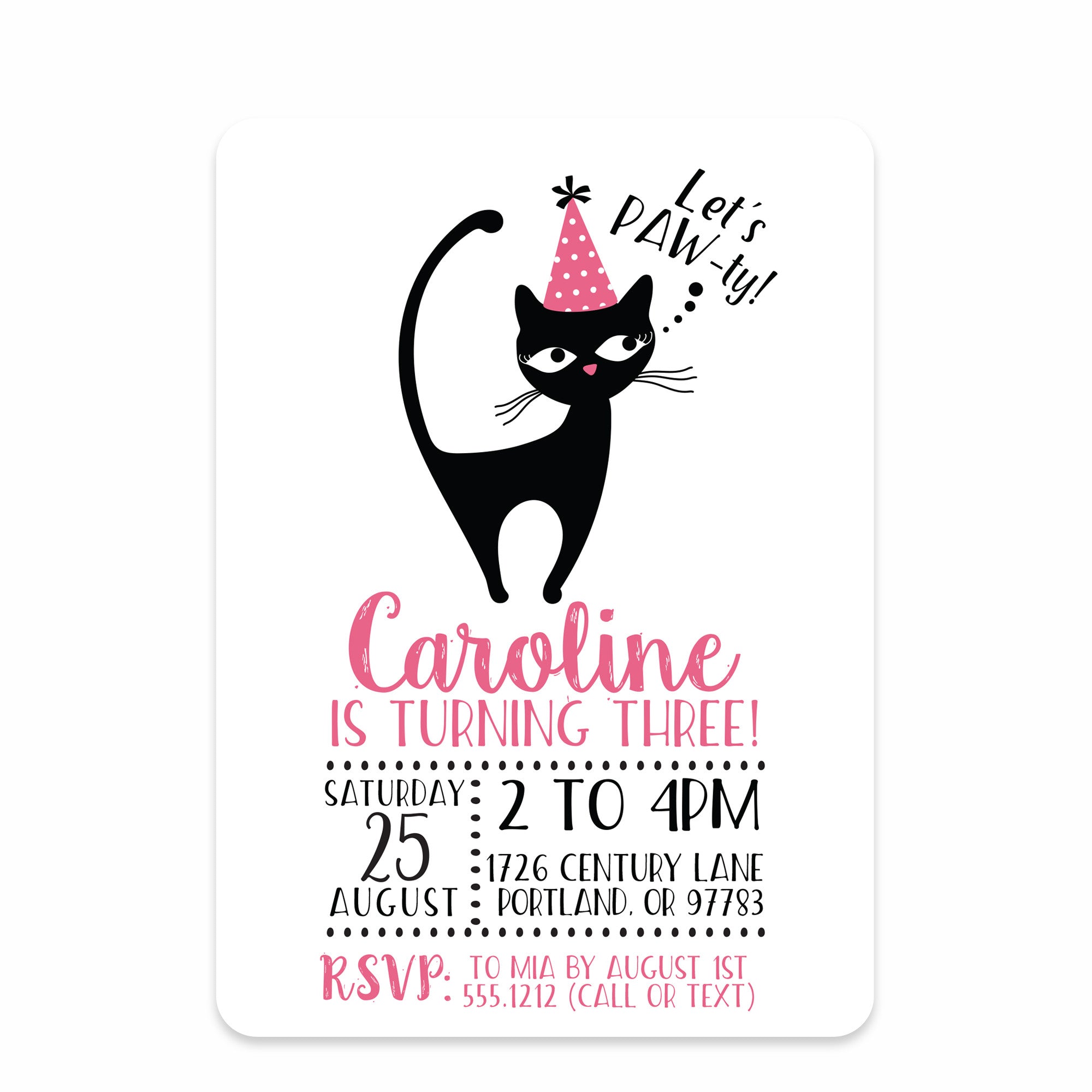 Cat Birthday Party Invitations | Pipsy.com (front view)