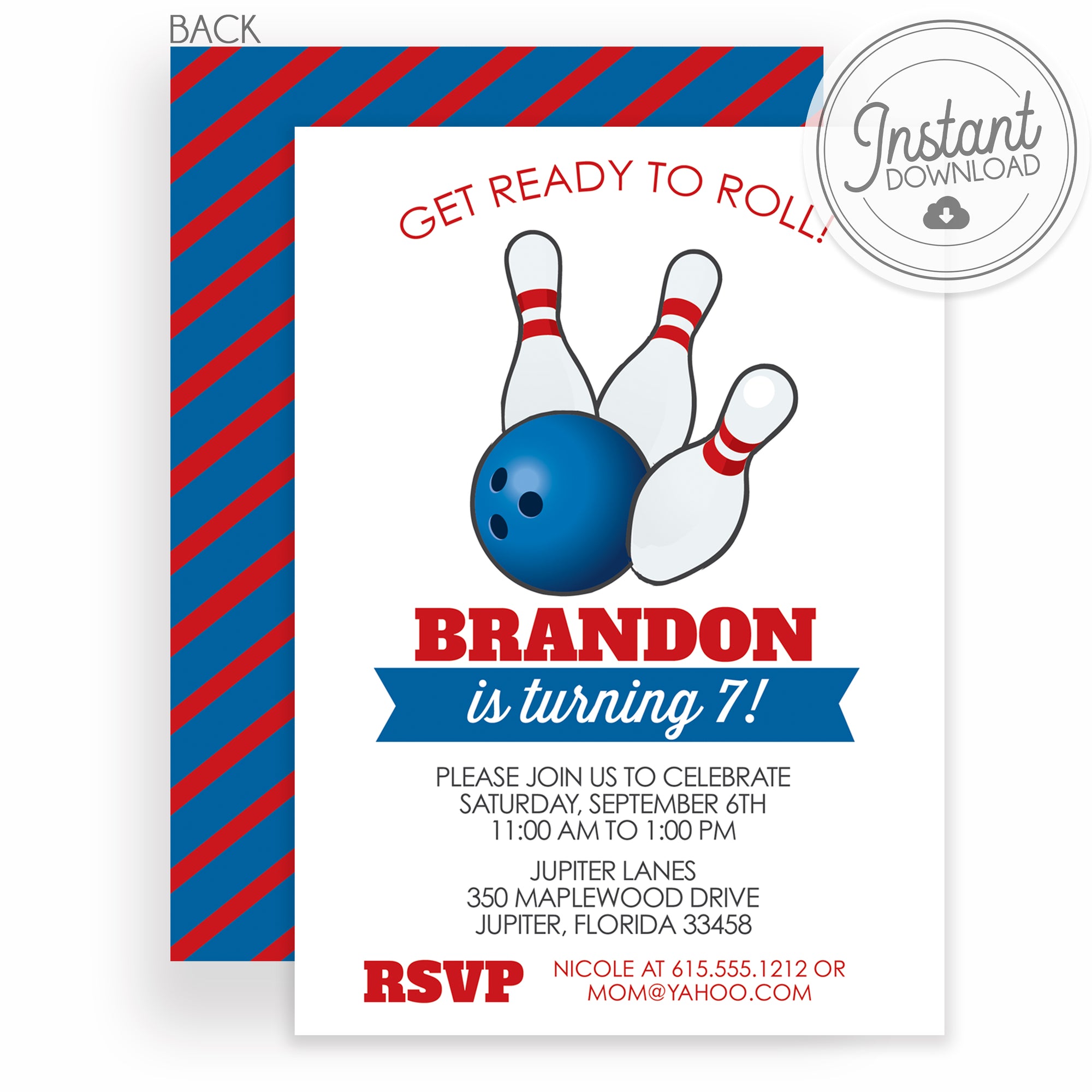 Bowling Birthday Invitation, DIY Instant Download | Templett Invitation | PIPSY.COM