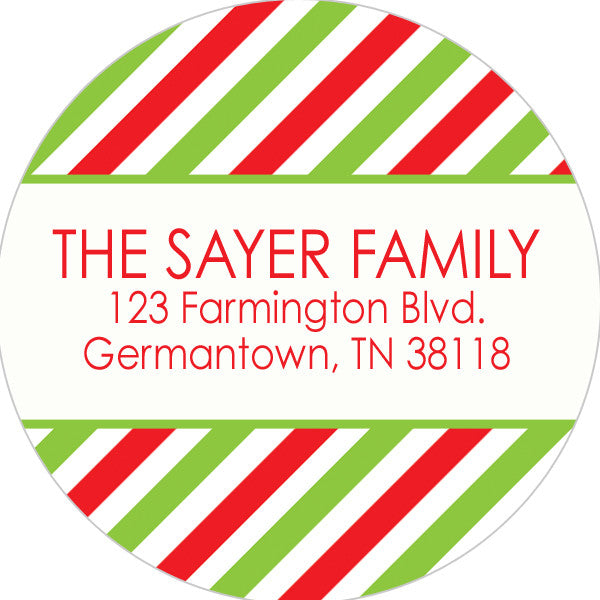 red and green striped holiday return address sticker