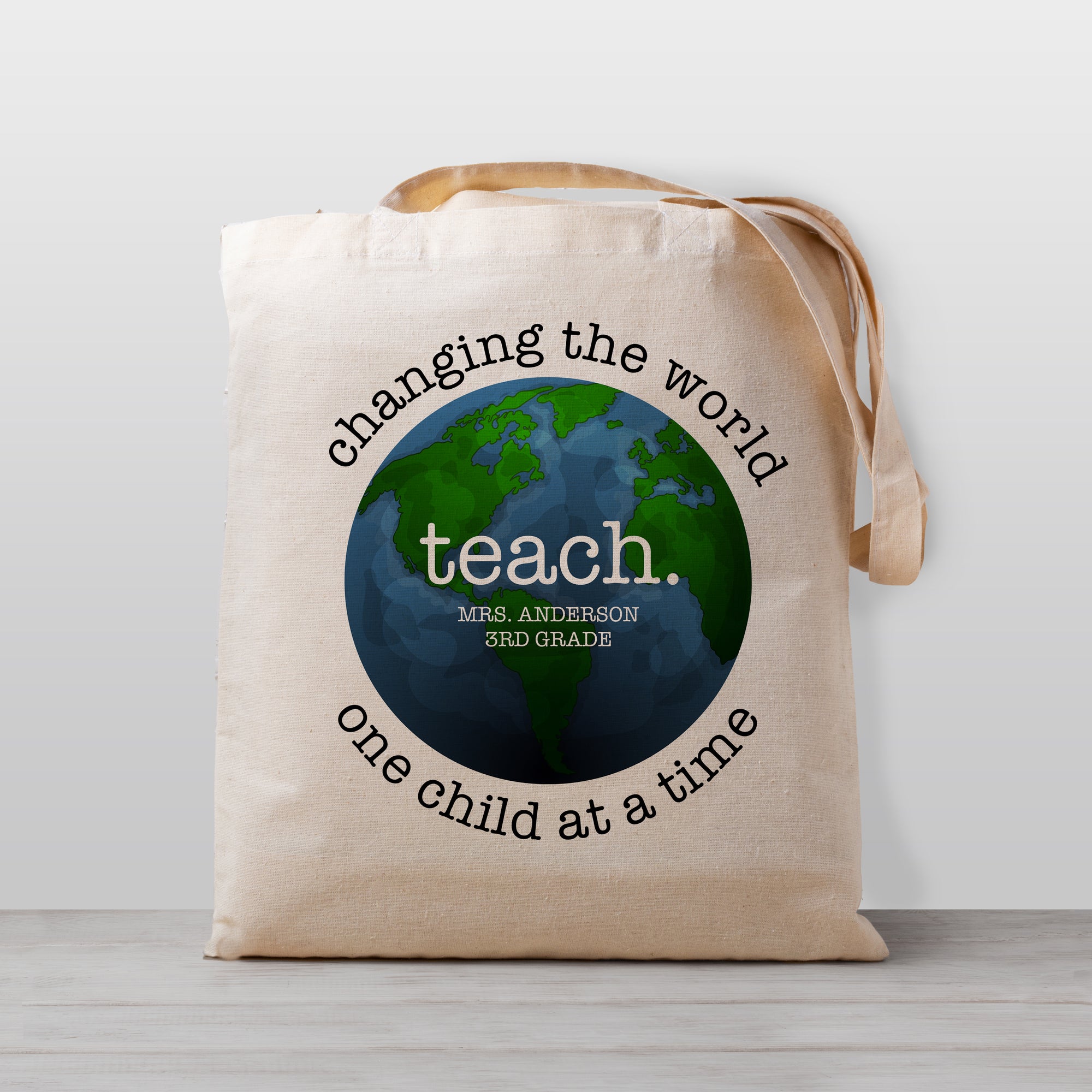 Teacher Gift, Personalized Tote Bag, Changing the World One Child at a Time, 100% Natural Cotton Canvas